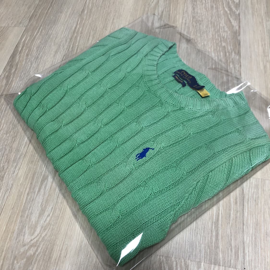 (우먼스 S) 폴로 랄프로렌 POLO 피마 코튼 케이블 반팔 니트 그린 상품이미지9