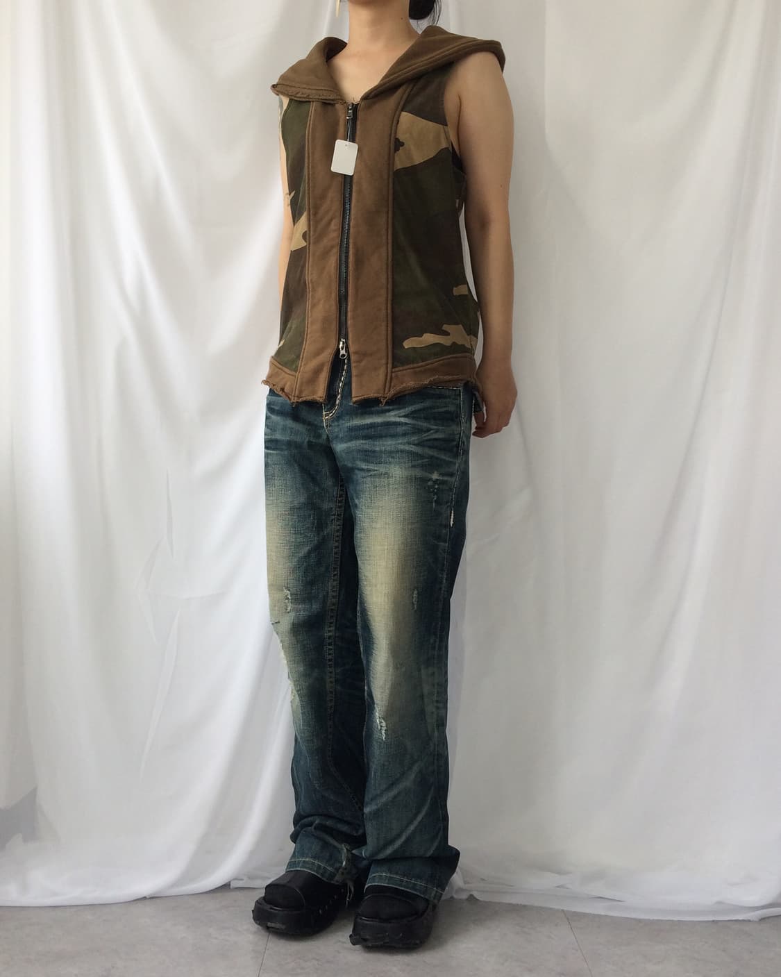 Camo pattern layer hood vest 상품이미지4