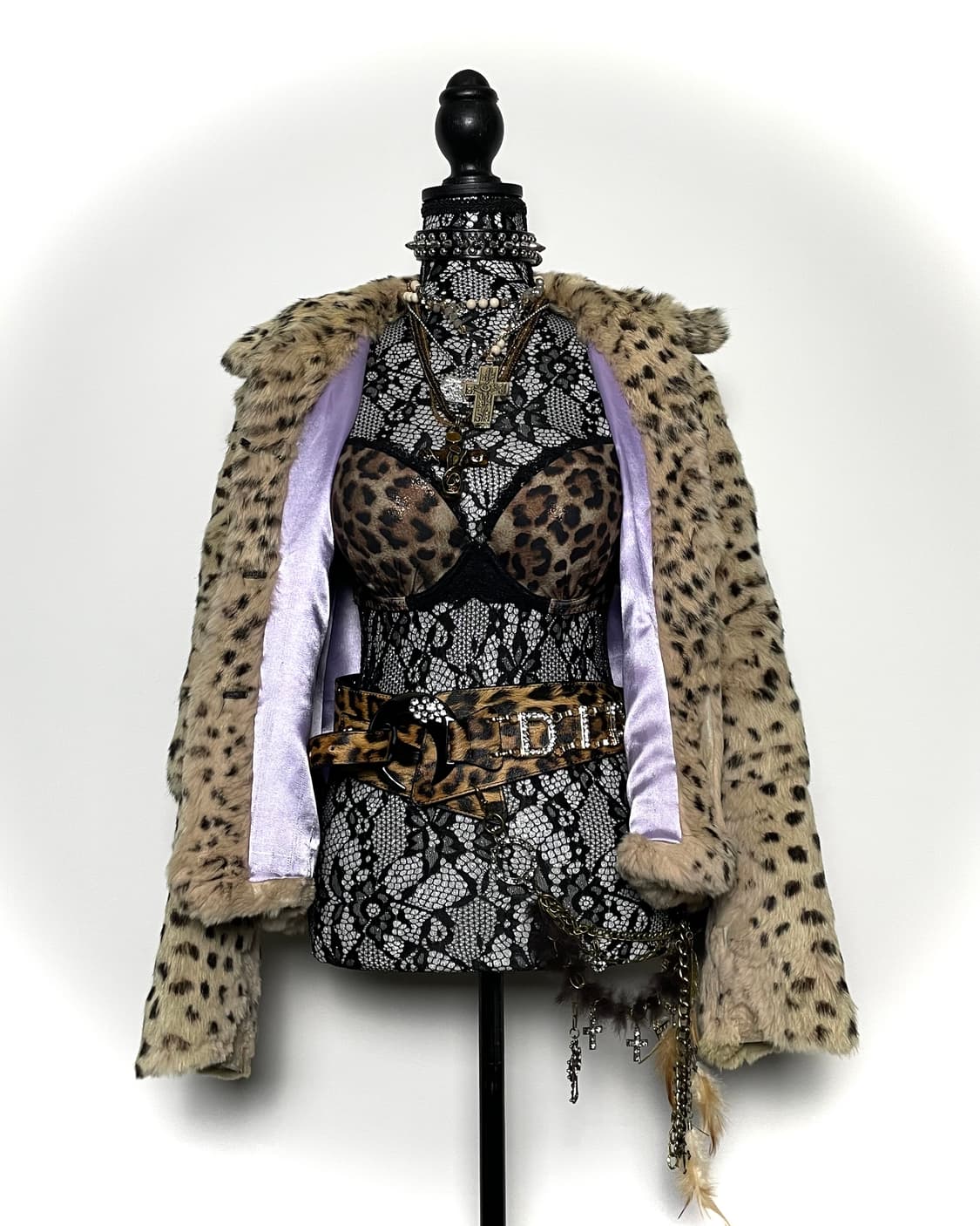 Jpn 갸루 레오파드 호피 퍼플 토끼퍼 리얼퍼 퍼자켓 상품이미지1