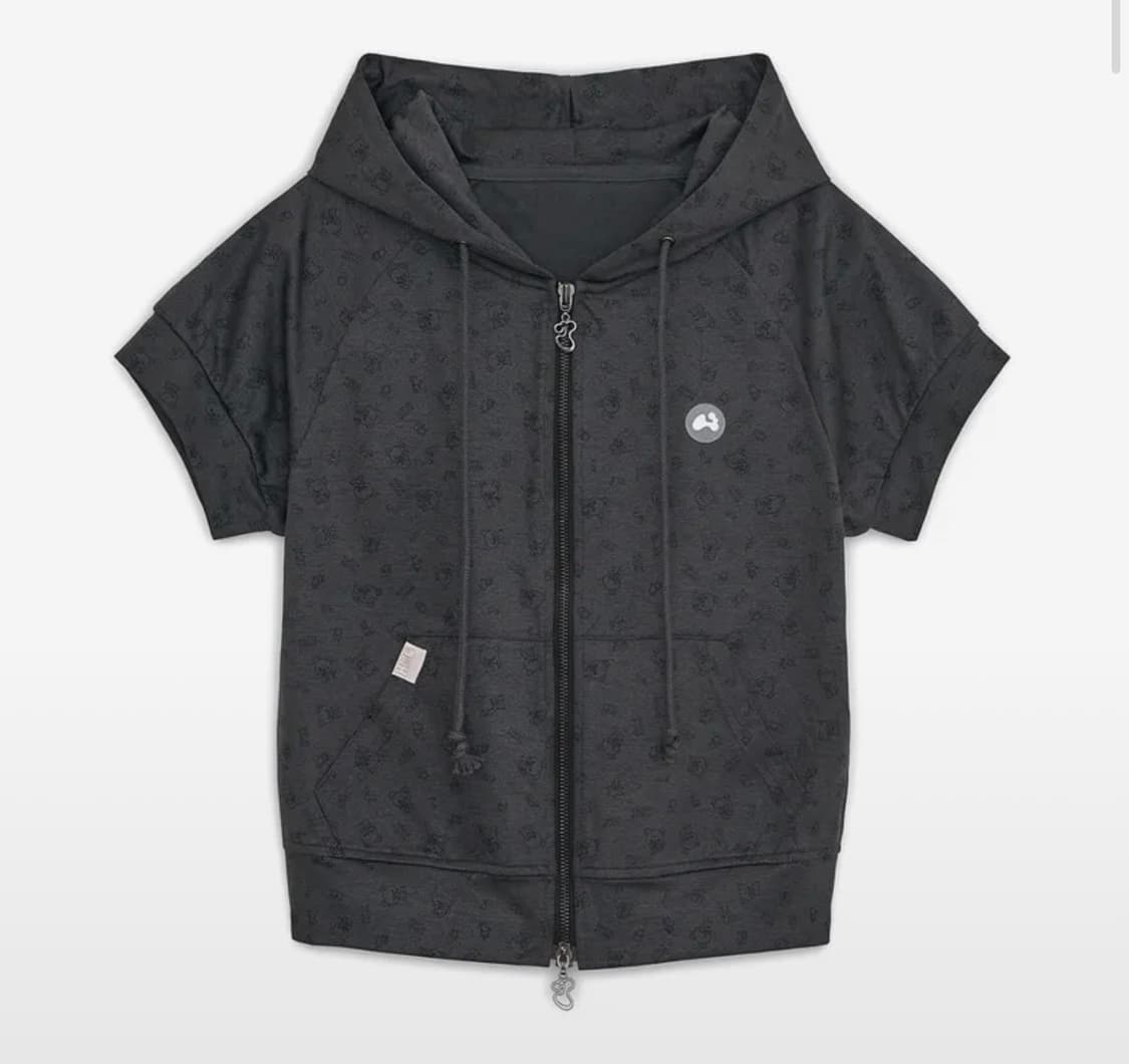 허그유어스킨 코리락쿠마 반팔 프린트 후드집업 블랙 상품이미지1