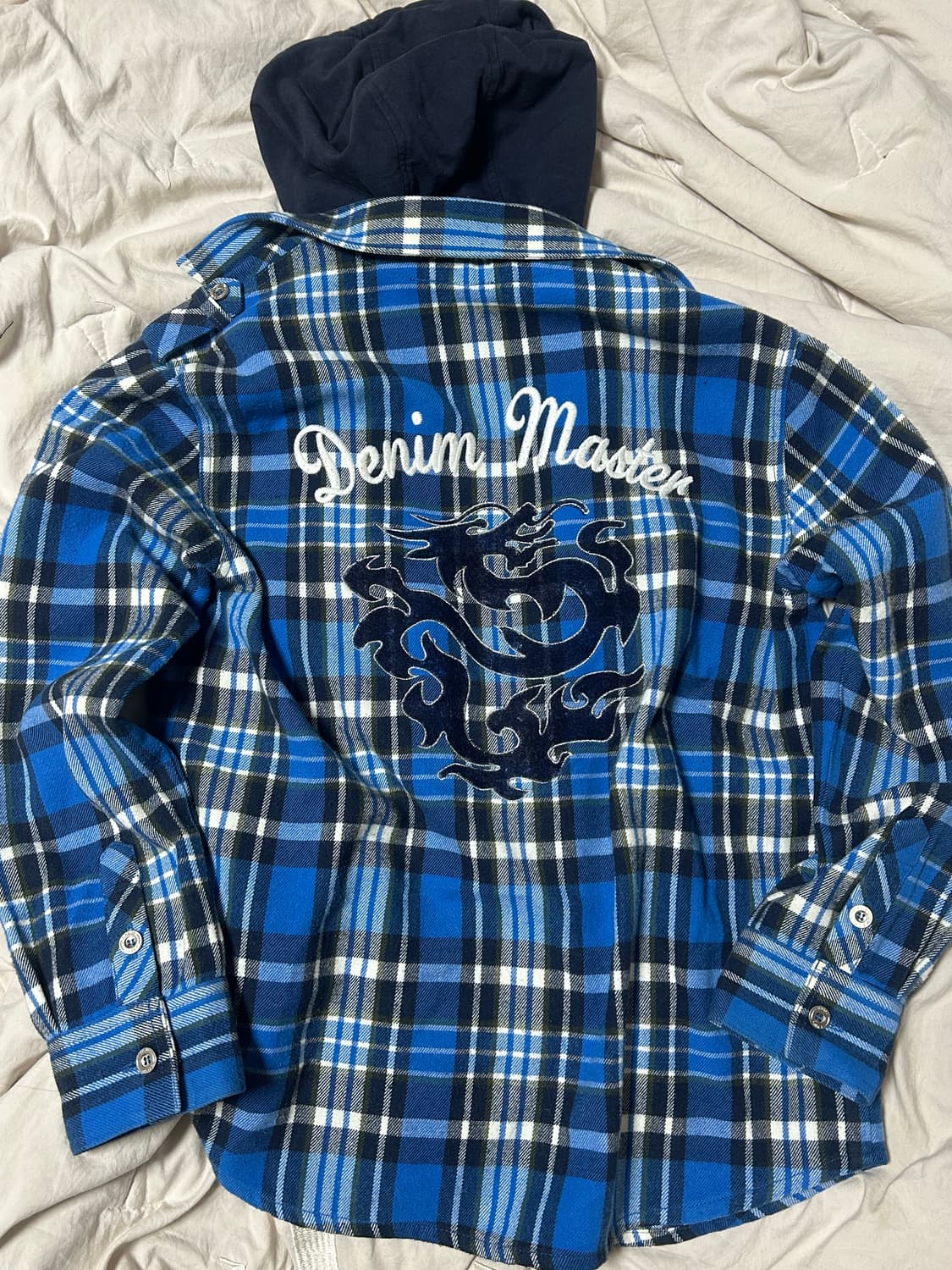 에비수 체크 모직 후드레이어드 셔츠 상품이미지1