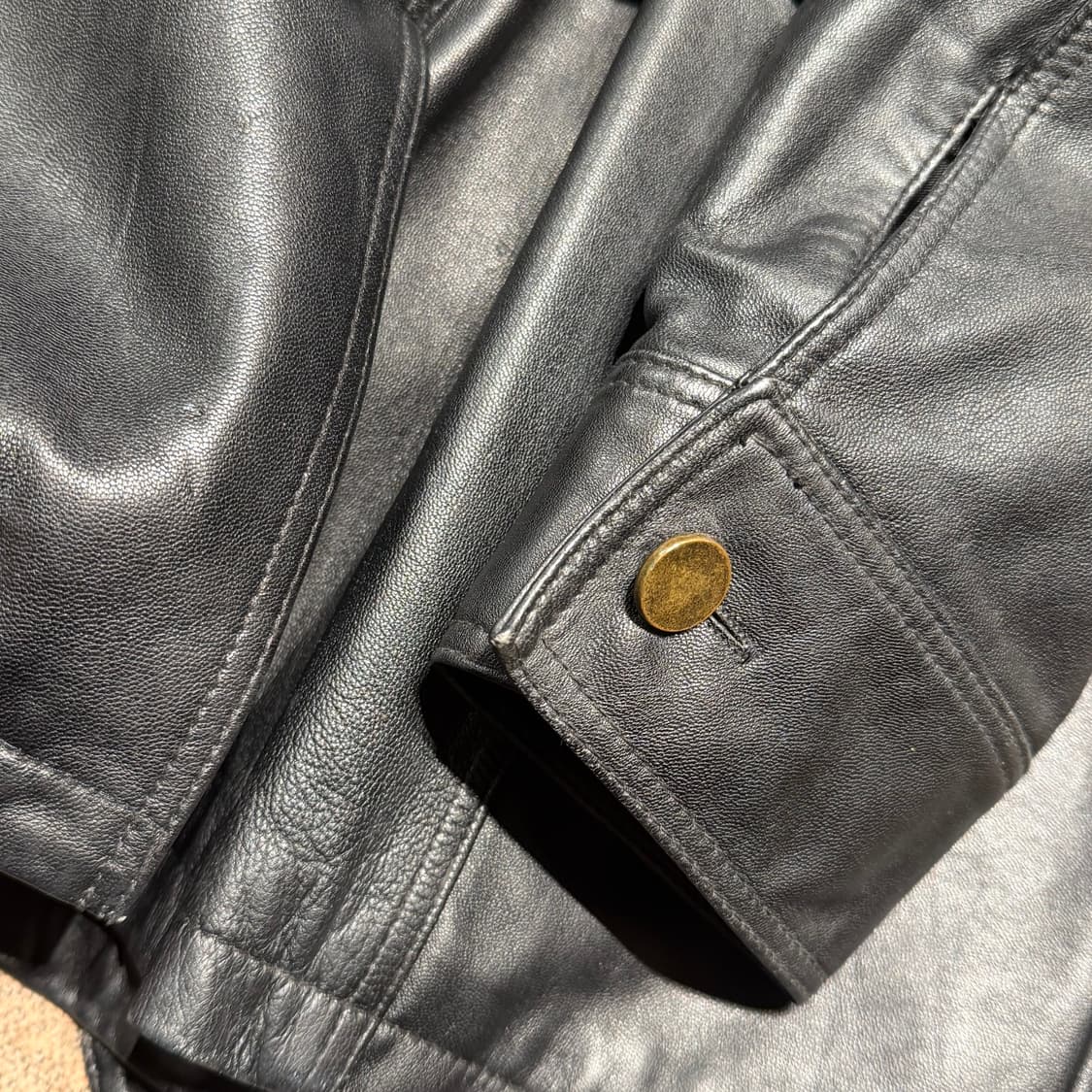 빈티지 웨스턴 램스킨 벨티드 자켓 M 100 바이커 양가죽 상품이미지5