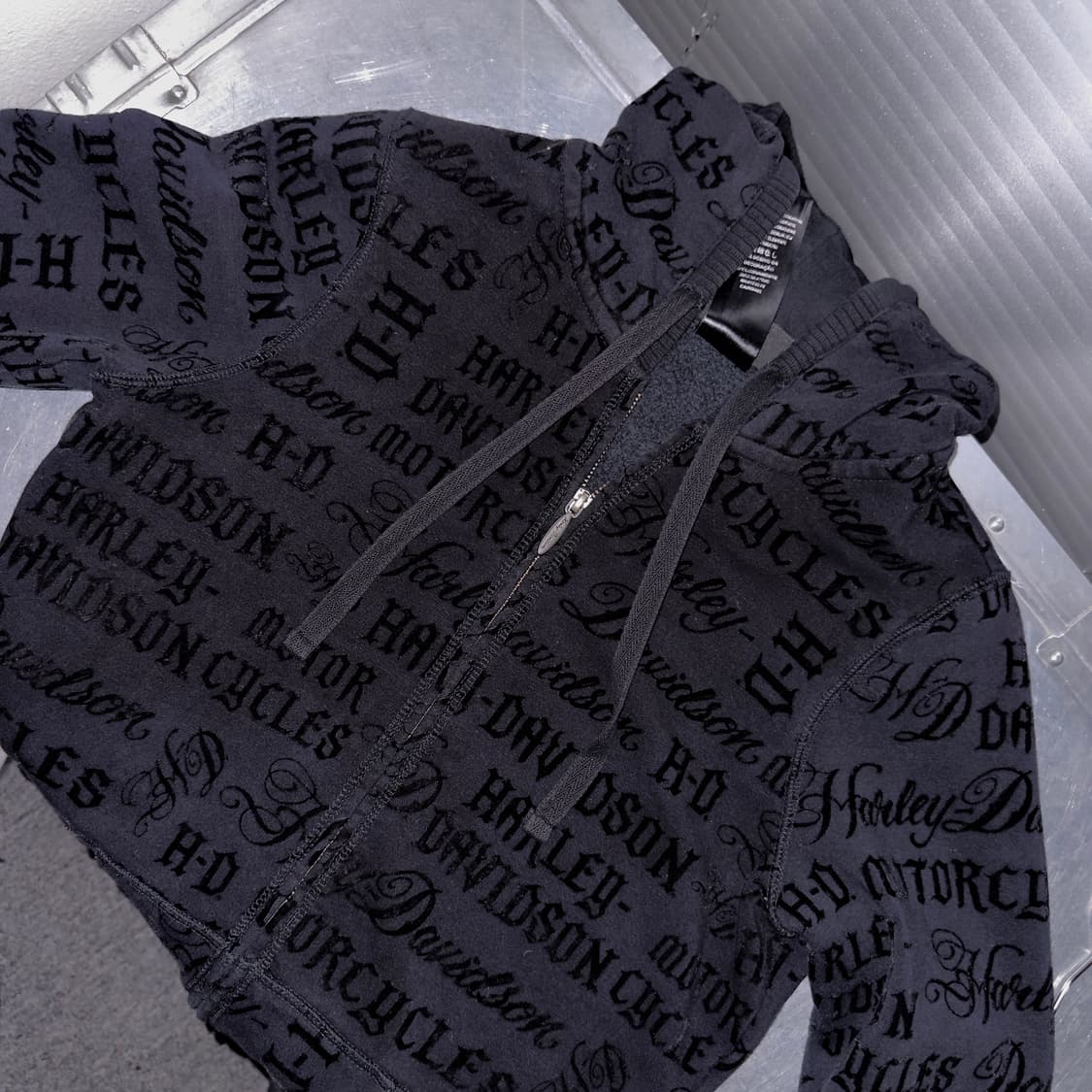 2010s 할리데이비슨 벨벳 로고 블랙 후드 집업 상품이미지5