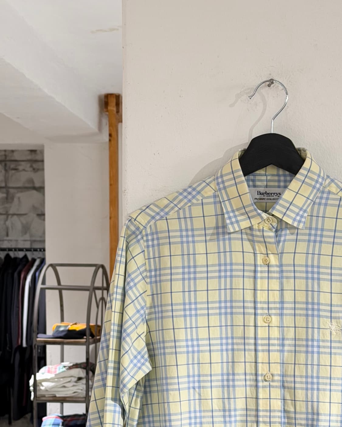 버버리 옐로우 블루 체크 셔츠 상품이미지2