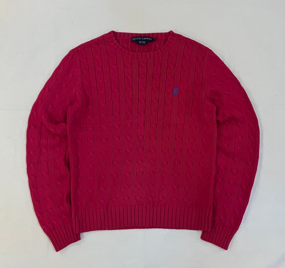 폴로 랄프로렌 딱붙핏 케이블 꽈배기 니트 핑크 상품이미지1