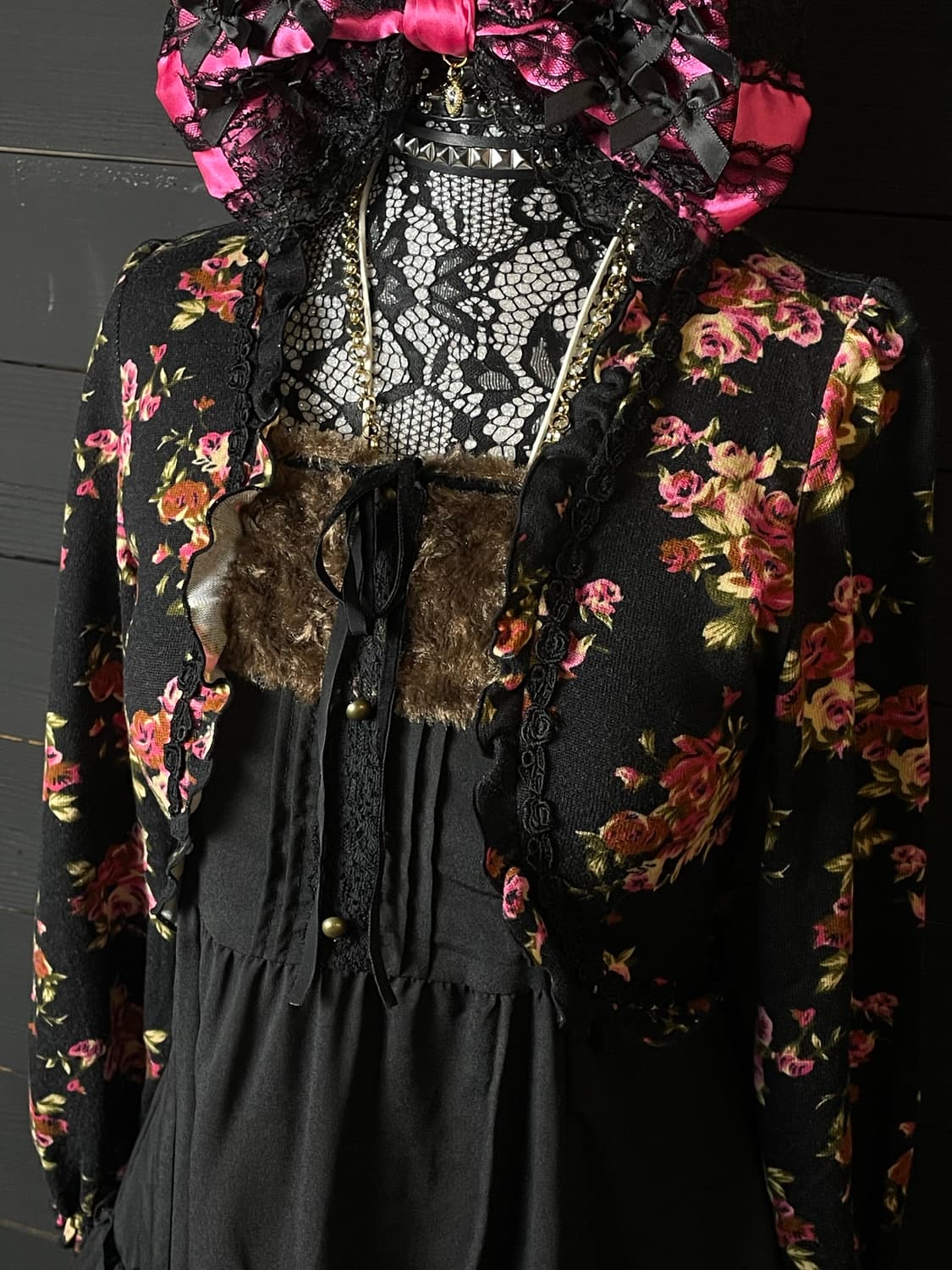 AXES FEMME 엑시즈팜 플라워 패턴 꽃무늬 퍼 리본 원피스 상품이미지4