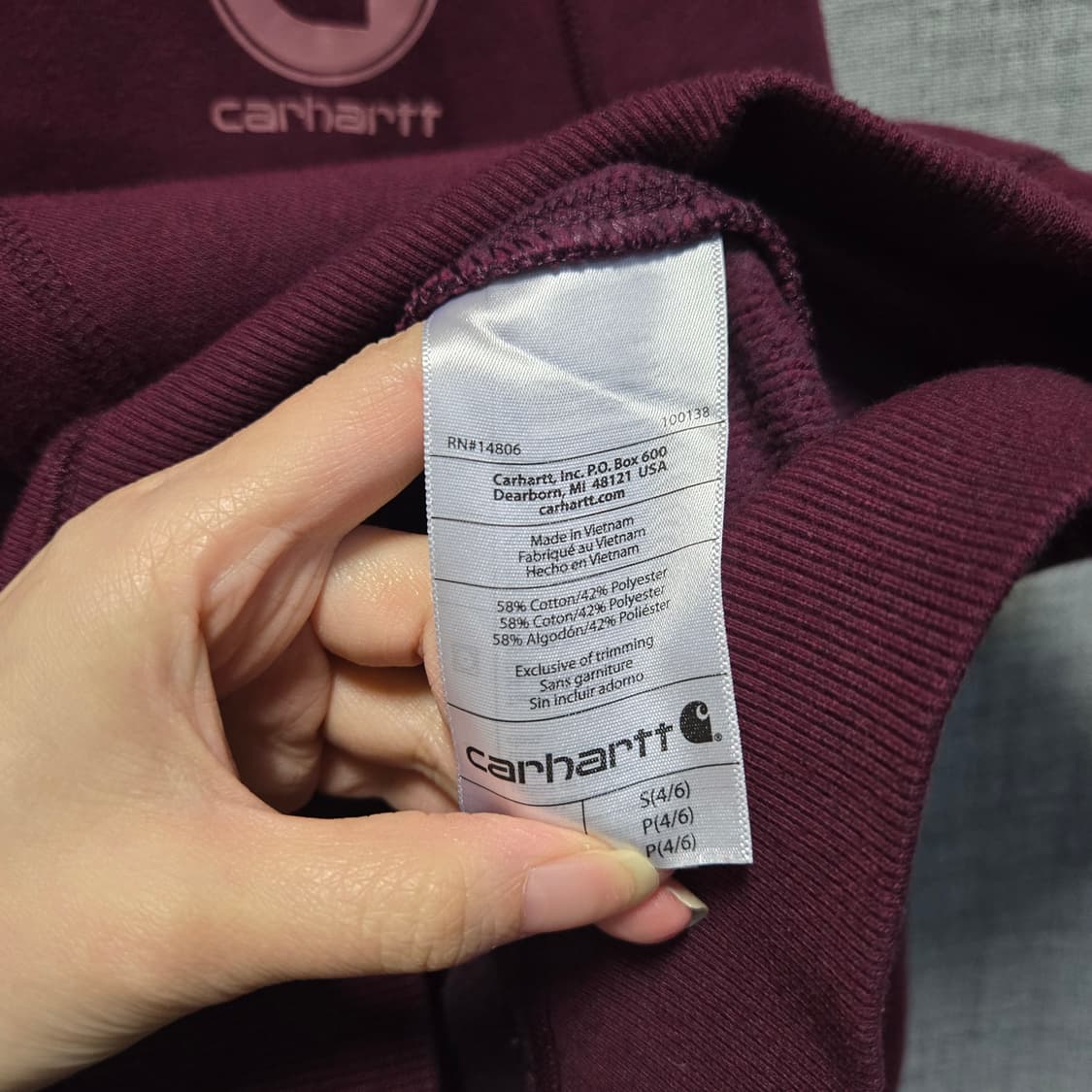 칼하트 여성 슬라이틀리핏  버건디 후드집업  상품이미지5