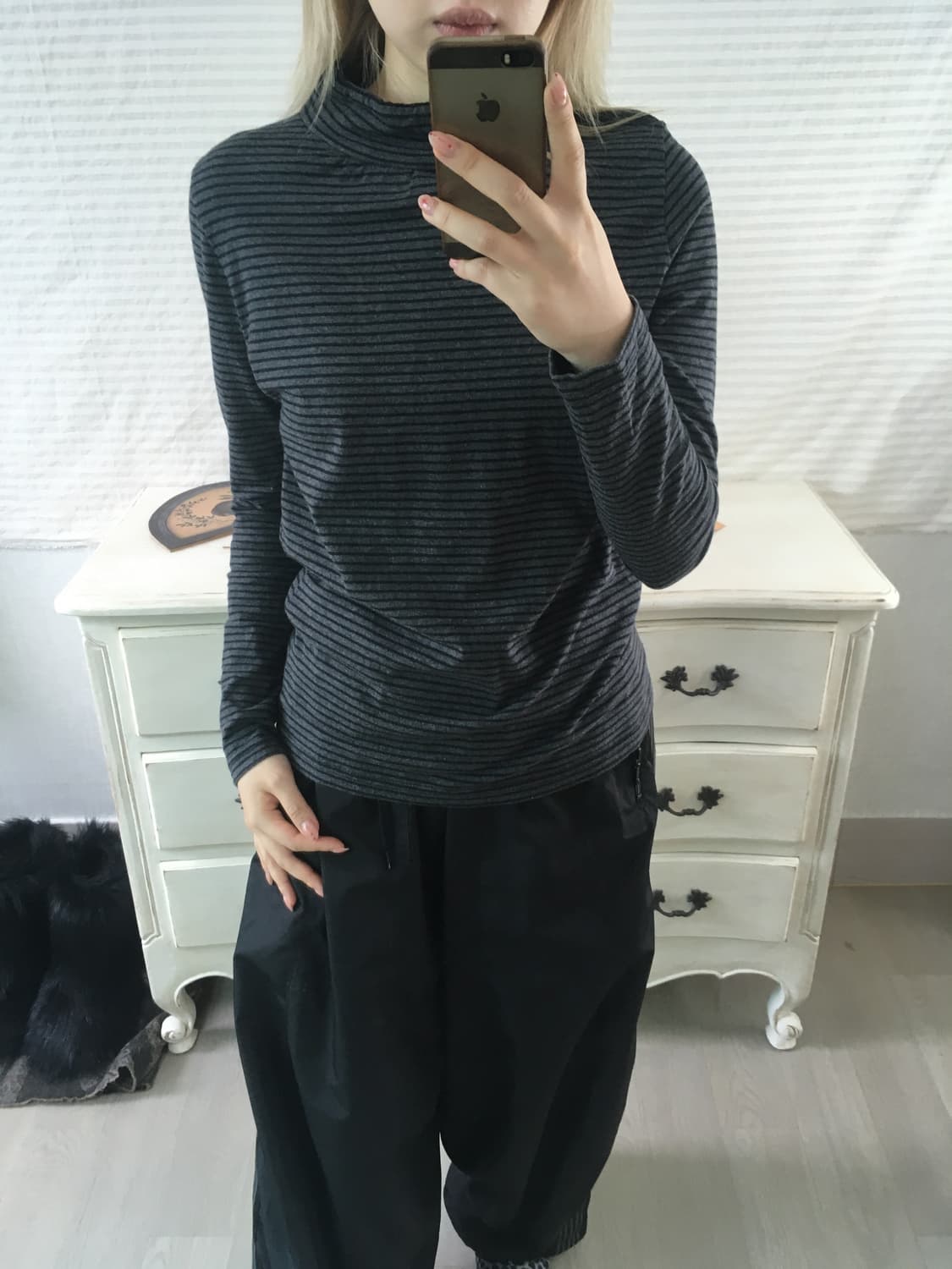 jpn vintage 블랙 차콜 스트라이프 롱슬리브 상품이미지1