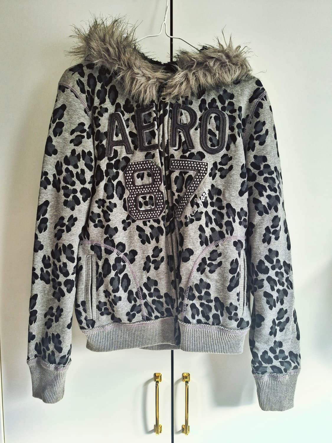 에어로포스테일 AERO 레오파드 울프죠 퍼 후드집업 갸루 빈티지 상품이미지1