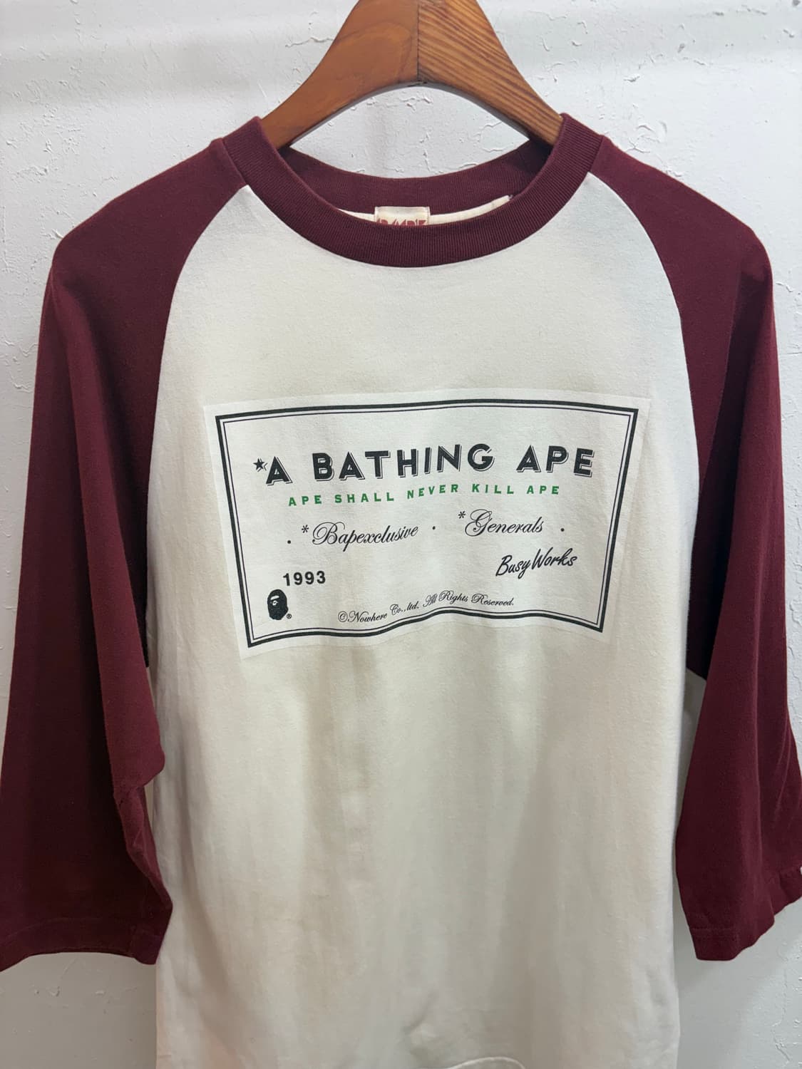 Bape 베이프 버건디 나그랑 7부 롱슬리브 상품이미지2