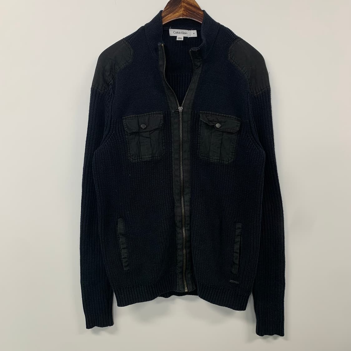 캘빈클라인 네이비 포켓 골지 니트 집업 상품이미지2