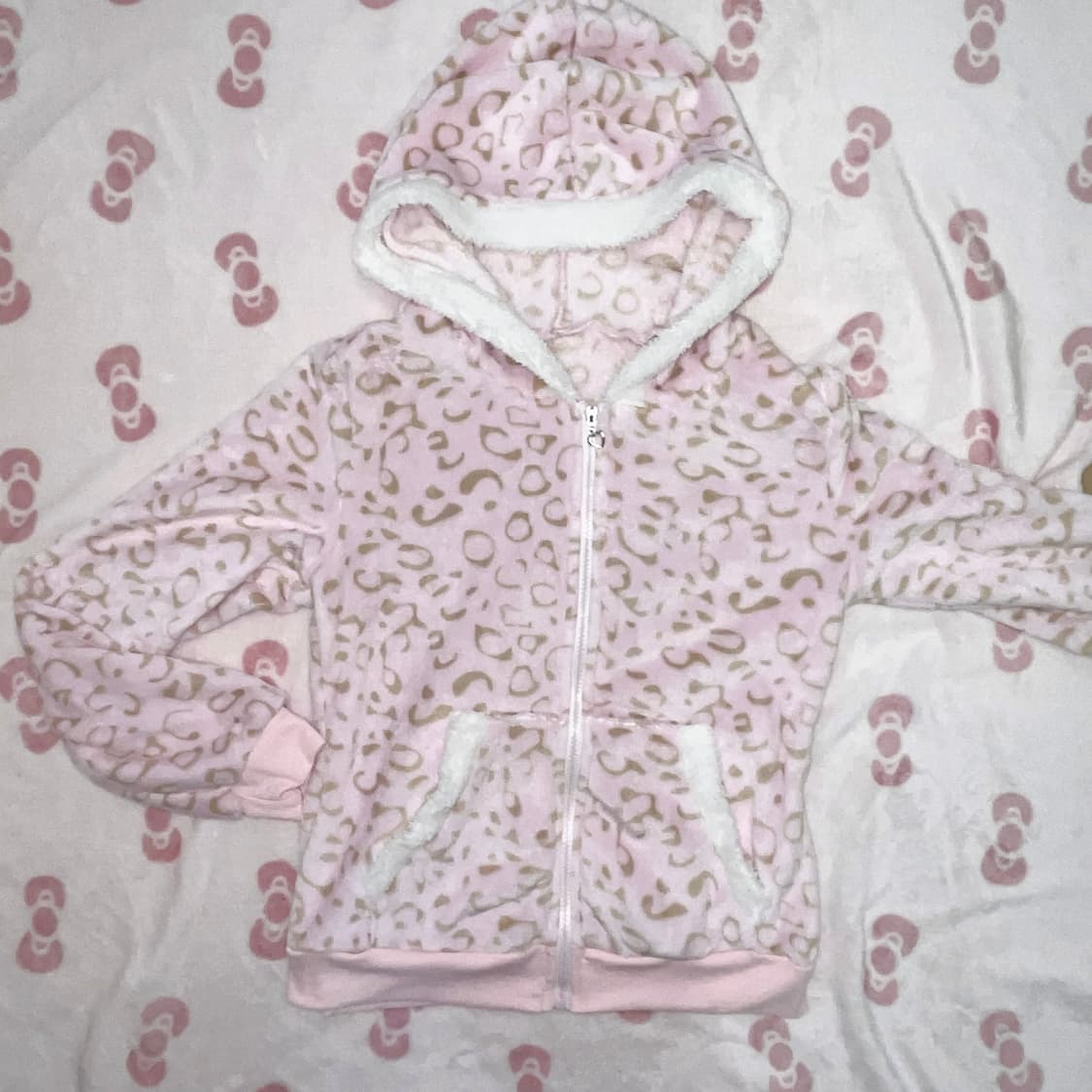 히메갸루 연핑크 레오파드 호피 털 후드집업 상품이미지1