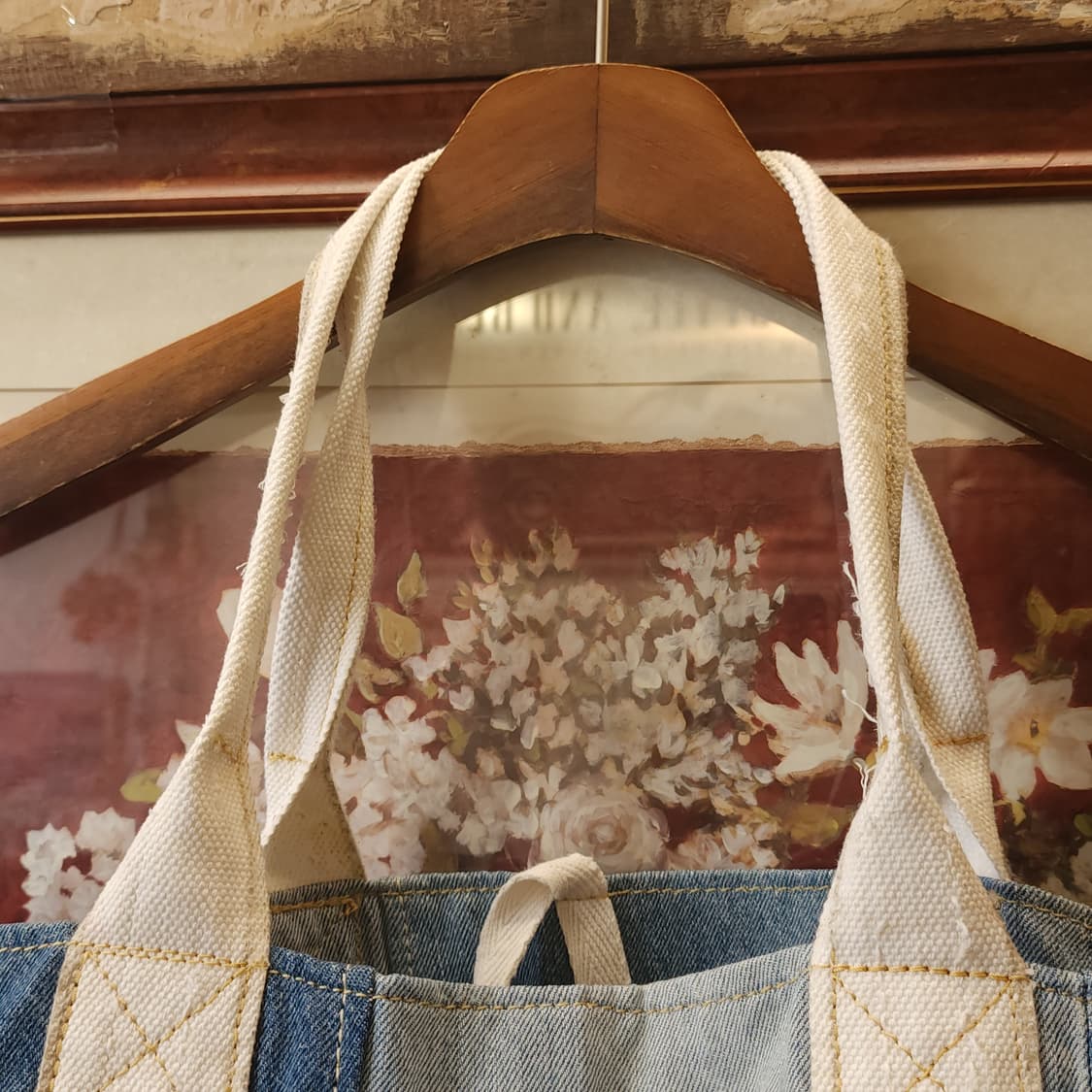 핸드 드로잉 빅사이즈 캔버스 데님 토트백 빈티지 더플백 리메이크 상품이미지7