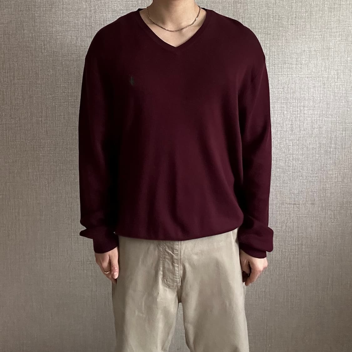 폴로 랄프로렌 버건디 브이넥 니트 XL 상품이미지1