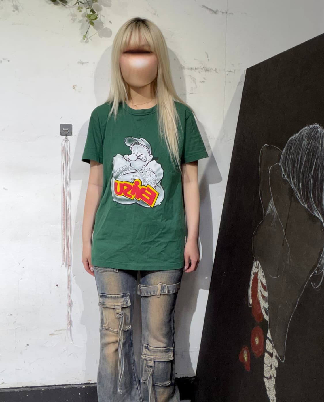에비수 뽀빠이 올드스쿨 힙합 캐릭터 그랙픽 반팔 티셔츠 M 상품이미지3