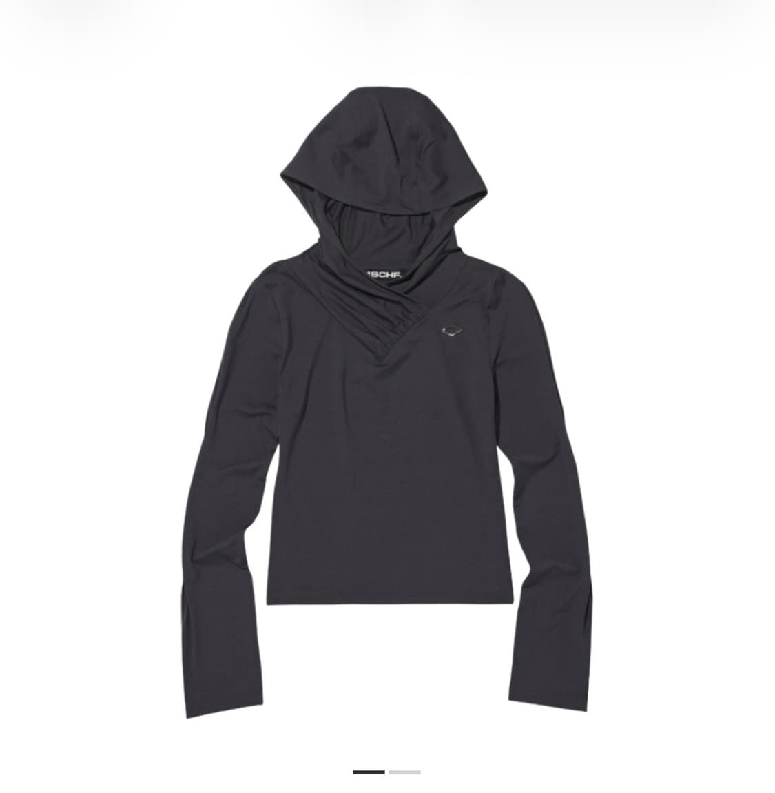 [S] 미스치프 후드 셔링 오버랩 탑 차콜 상품이미지1