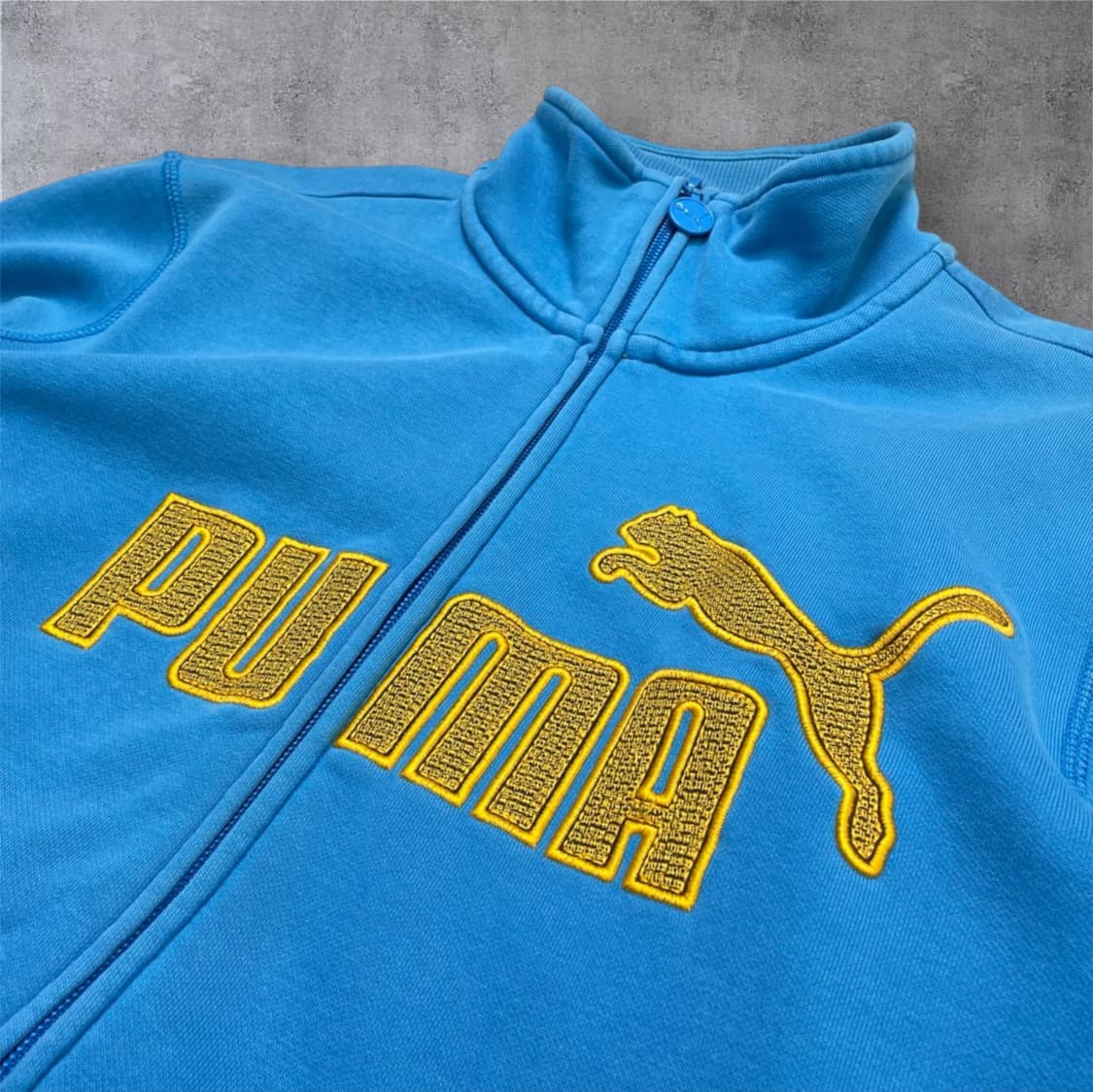 푸마 Puma 연블루 빅로고 자수 약기모 하이넥 집업 S 상품이미지5