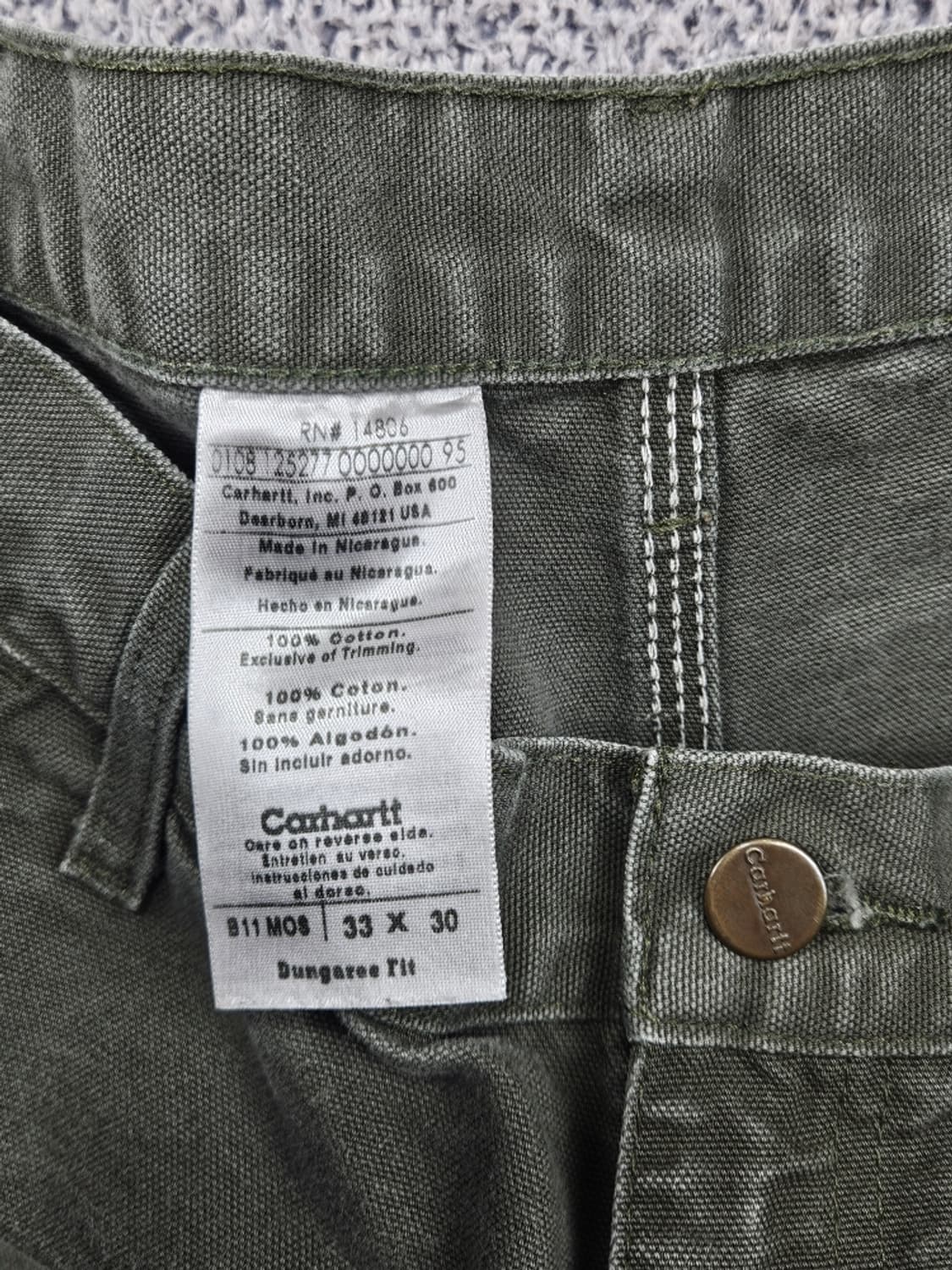 칼하트 덕캔버스 싱글니 카펜터 워크팬츠 ( 33X30 ) / 11734 상품이미지7