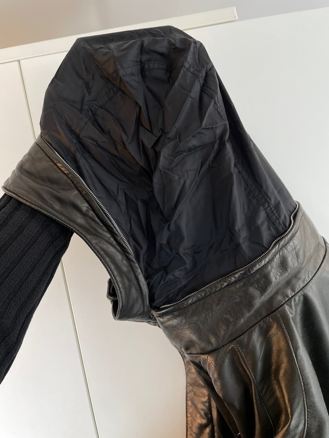 포르쉐 디자인 패션 하이 넥 레더 자켓 상품이미지3