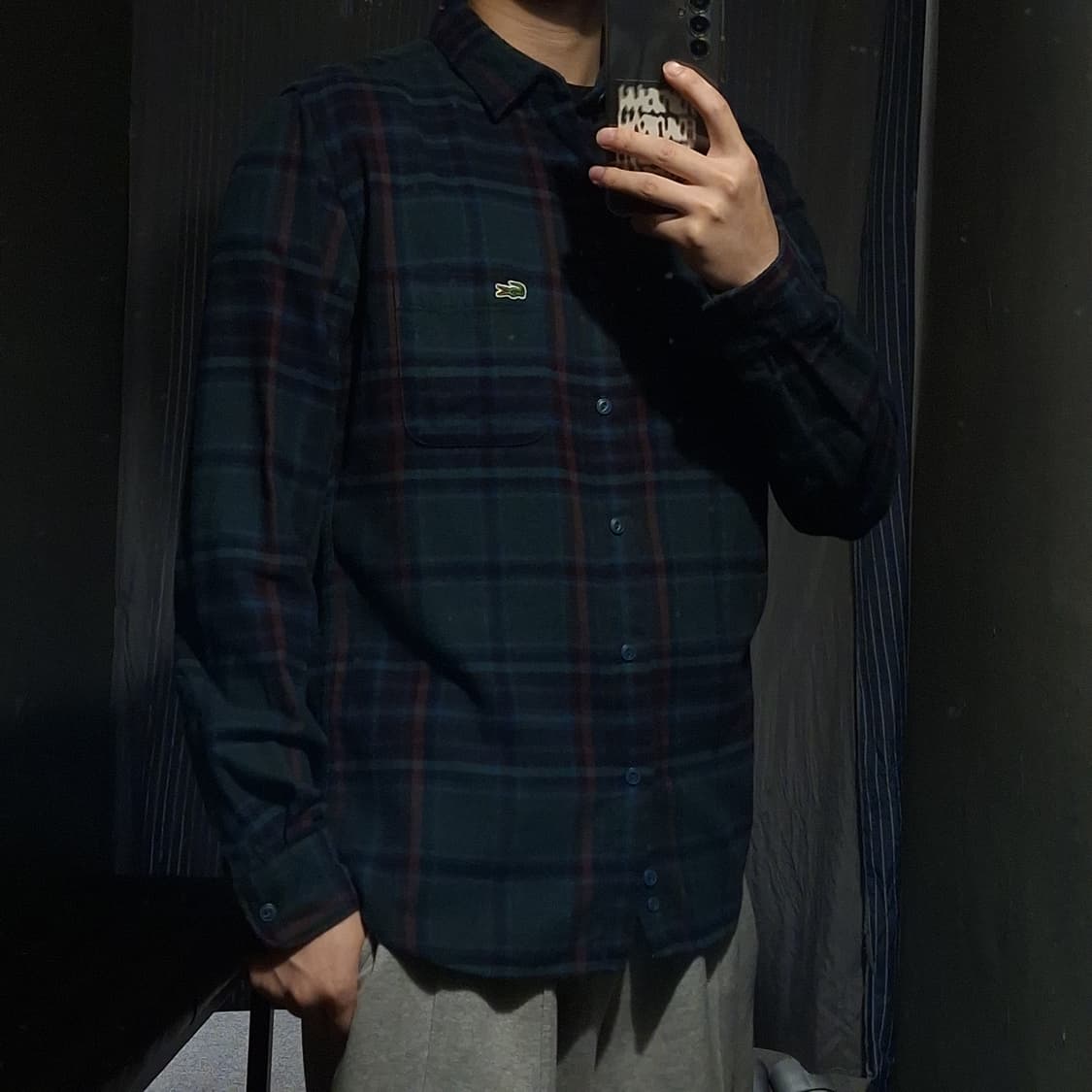 라코스테 라이브 딥그린 멀티컬러 체크패턴 크록패치 플란넬 남방 셔츠 M 상품이미지2