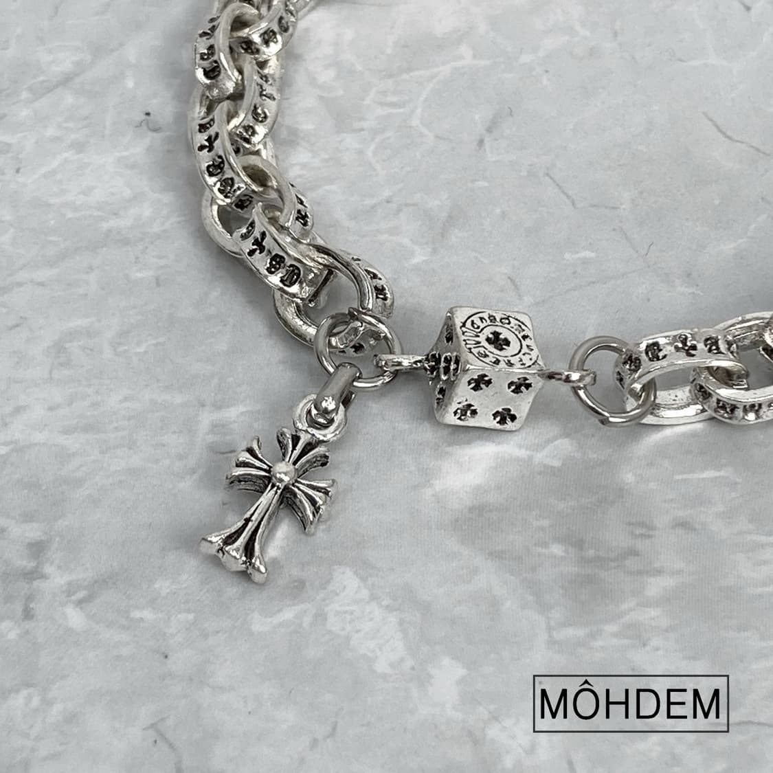 [Unisex] 체인 크로스 크롬 실버 팔찌 상품이미지2