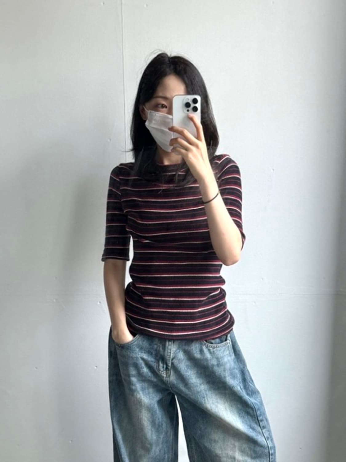 후아유 하단로고 스트라이프 반팔티셔츠 상품이미지1