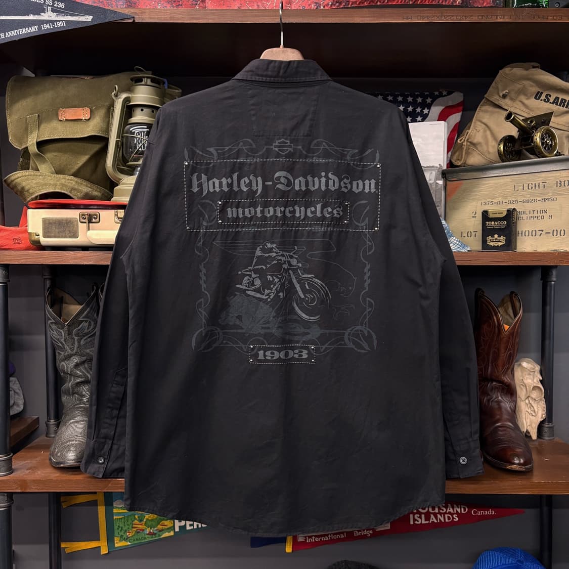 00s 할리데이비슨 치카노 플랩포켓 레터링 백프린팅 코튼셔츠 N277 상품이미지2