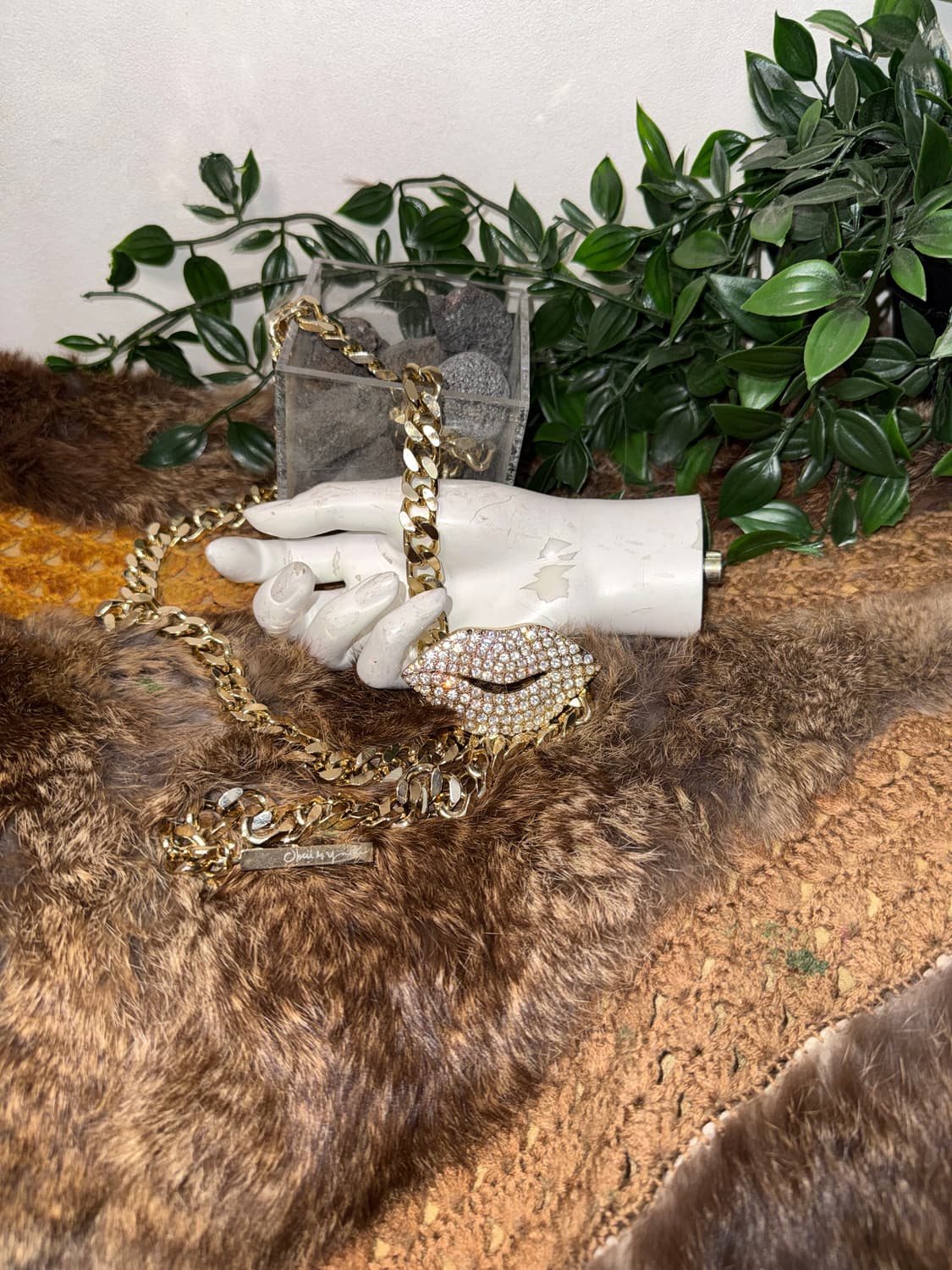 OBZEE gold cubic lip chain belt  상품이미지1