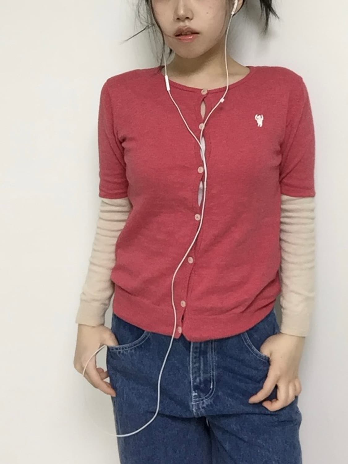 vintage pink raglan patch cd cardigan 상품이미지3