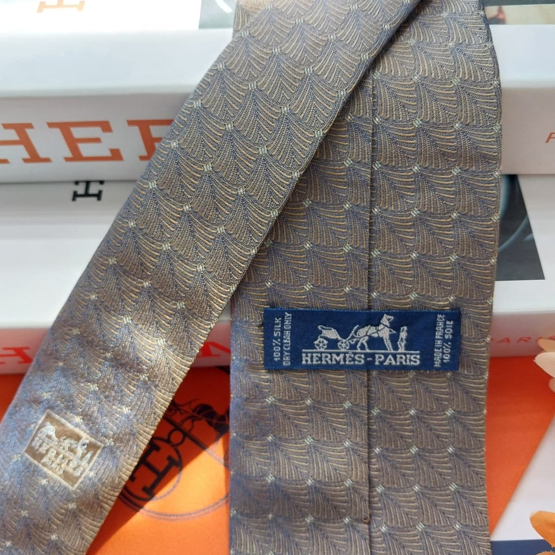 에르메스 브라운 자카드 패턴 넥타이 8.8cm S~A+등급 K2722 상품이미지6