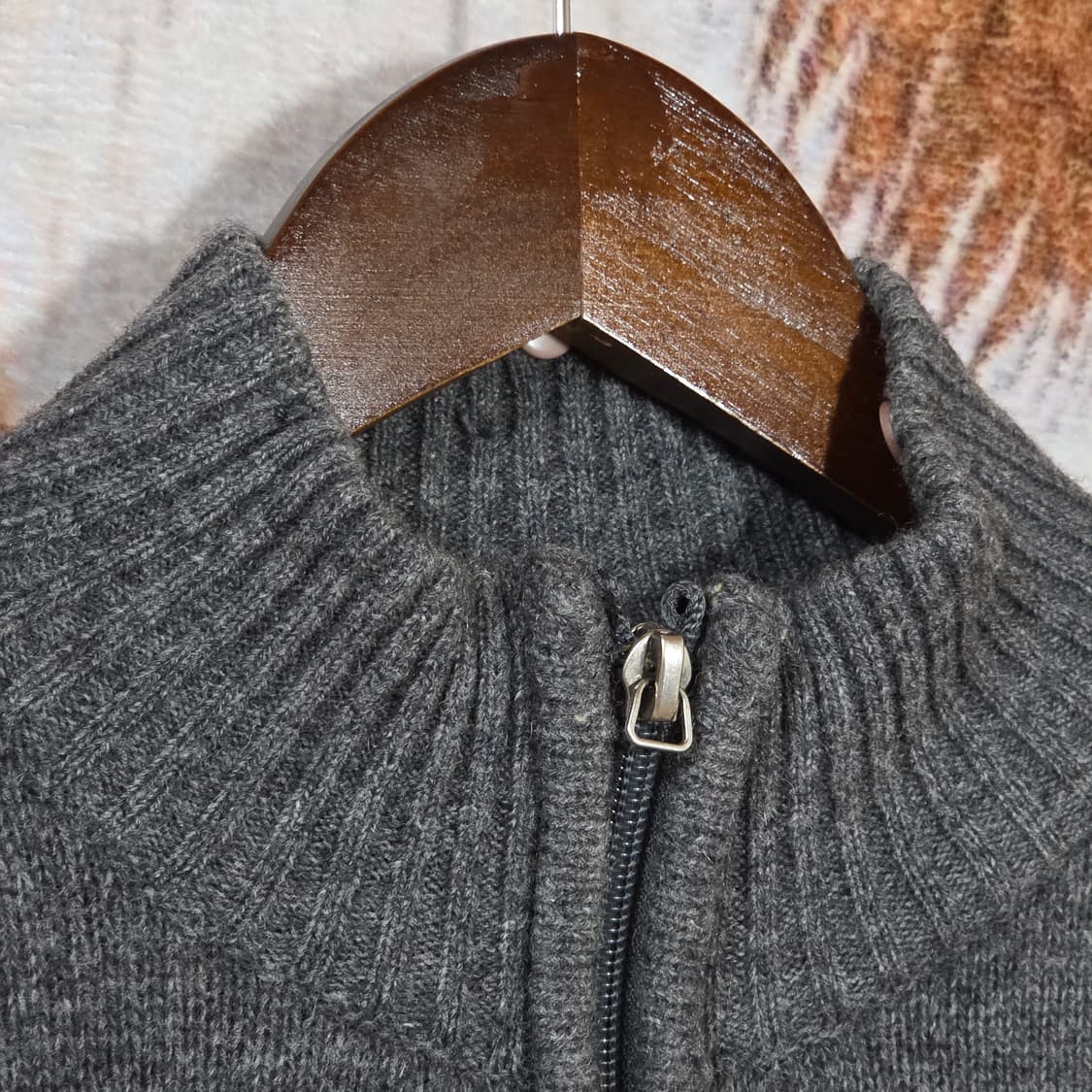 빈티지 챠콜 노르딕패턴 패디드 니트집업 상품이미지2