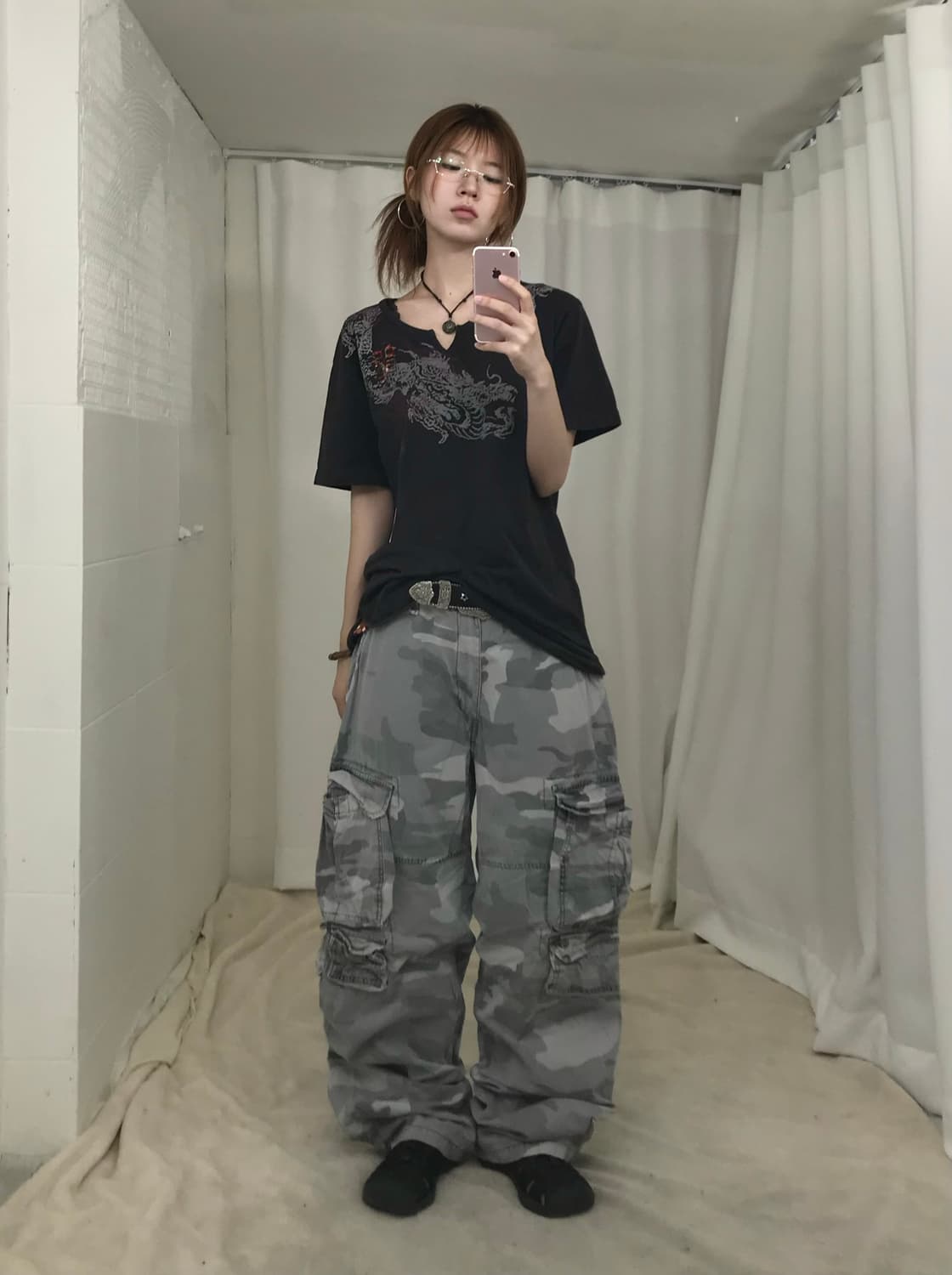 빈티지 오리엔탈 용 프린팅 반팔 티셔츠 상품이미지2
