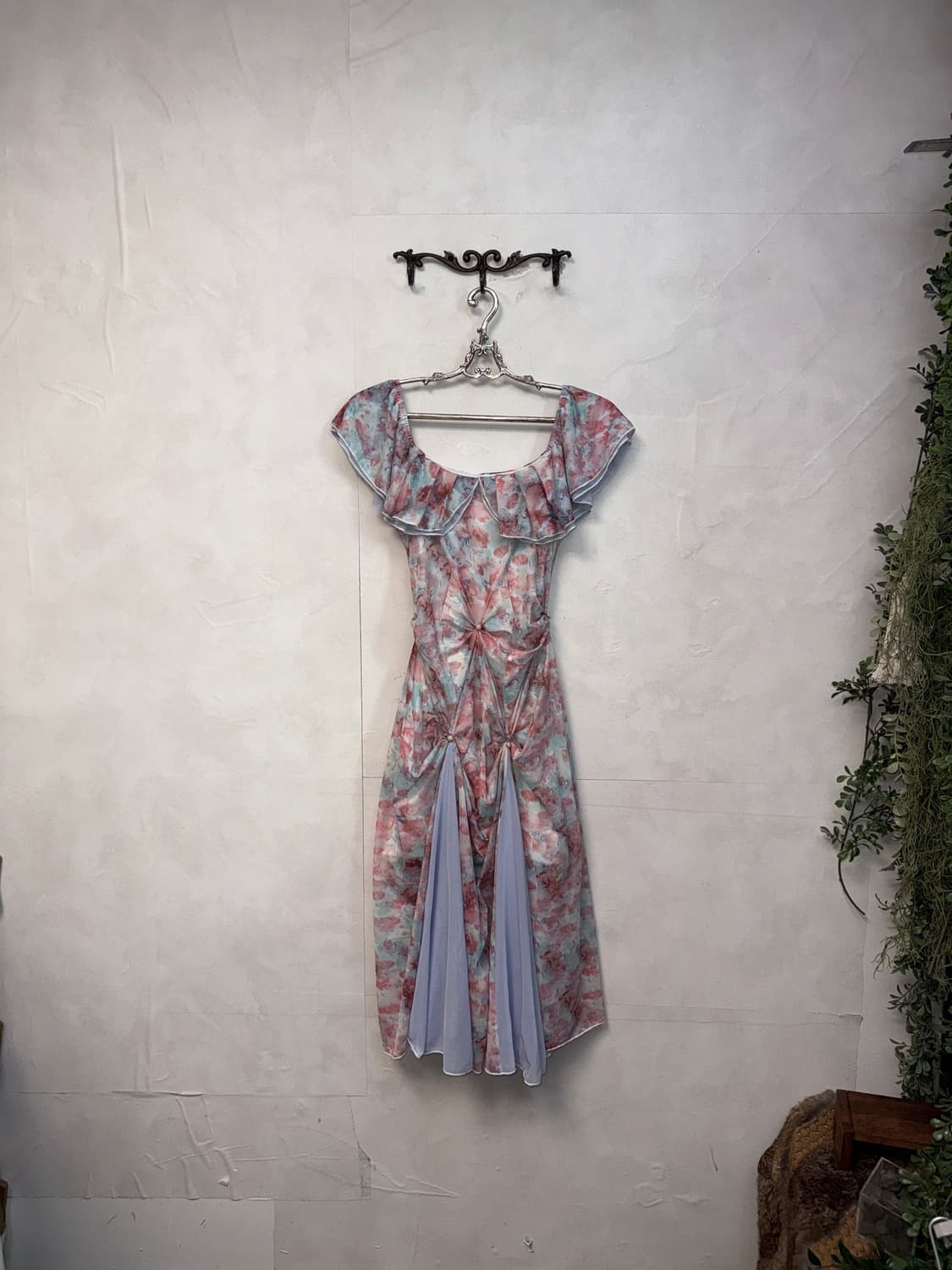 Pink blue floral shirring 오프숄더 ops 상품이미지4