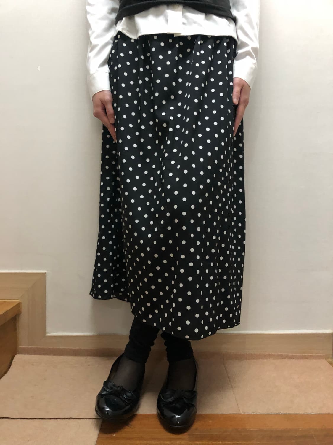 빈티지 블랙 도트 레이어드 롱 스커트 상품이미지7