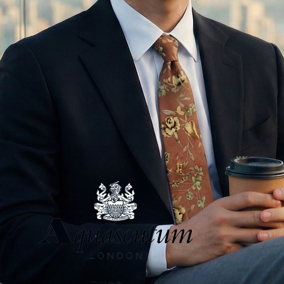 아쿠아스큐텀 실크 플라워 패턴 넥타이 8.7cm A+~A등급 k2066 상품이미지1