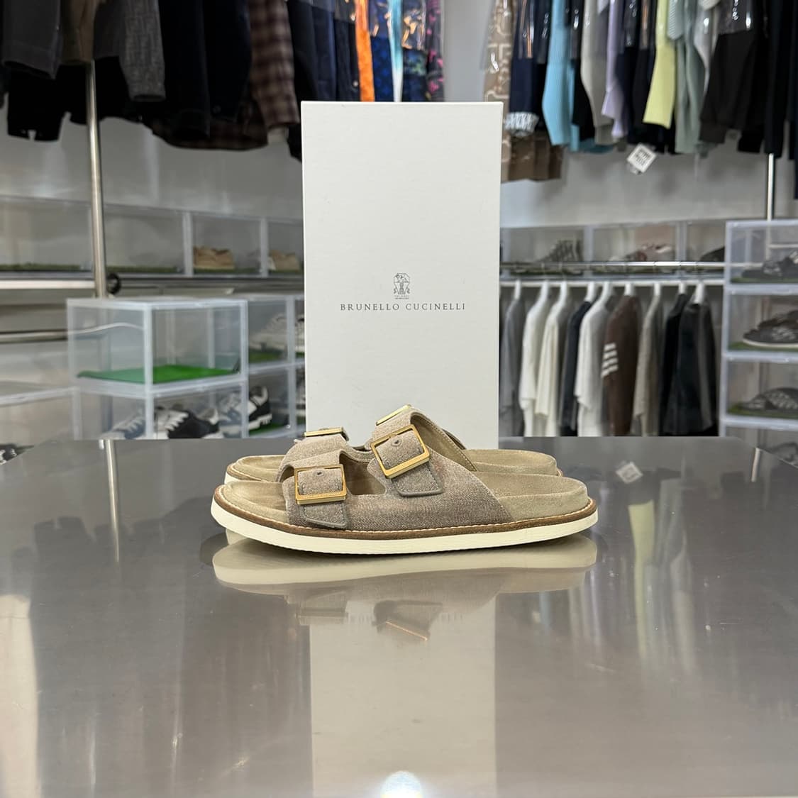 [리오브] 브루넬로 쿠치넬리 스웨이드 슬라이드 샌들 슬리퍼 상품이미지1