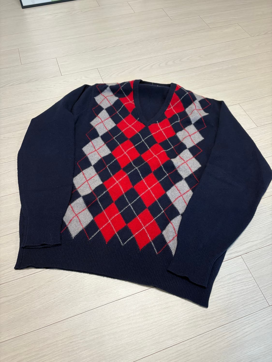 빈티지 네이비 아가일 체크 캐시미어 니트 100-103사이즈 상품이미지1