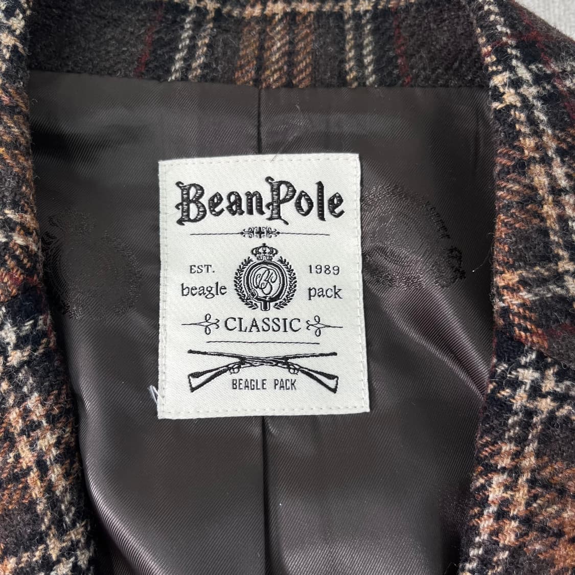 95 빈폴 가죽 엘보 패치 울 체크 헌팅 자켓 상품이미지3