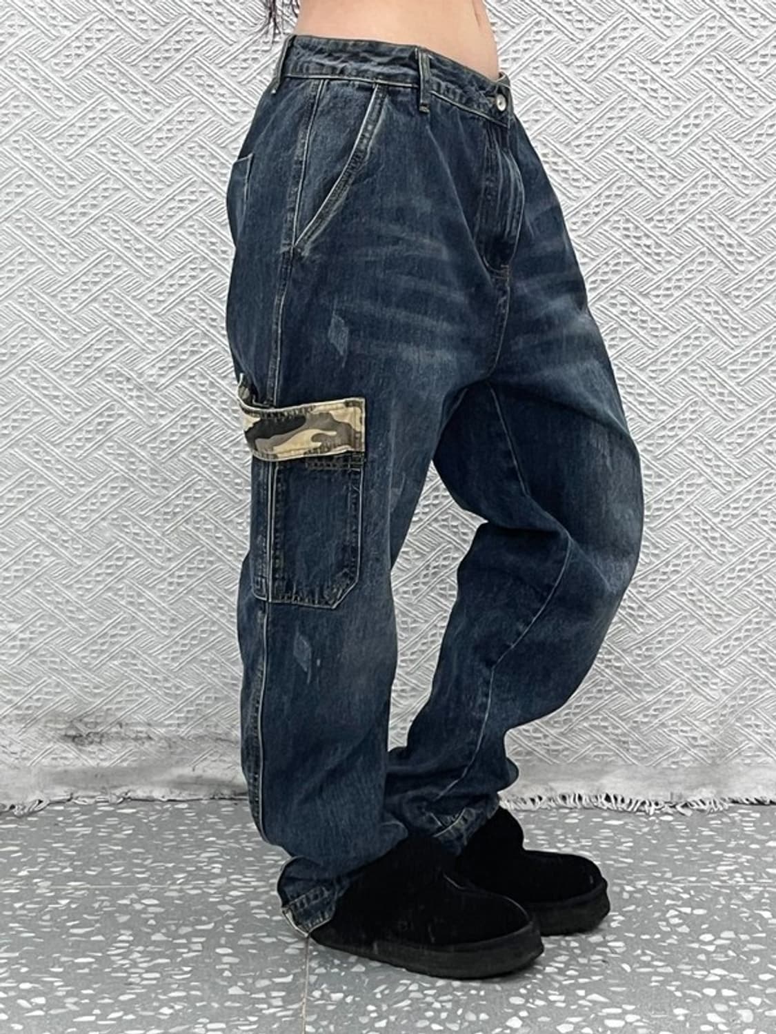 빈티지 스트릿 펑크 카모 밀리터리 카고 데님팬츠 36인치 C11049 상품이미지1