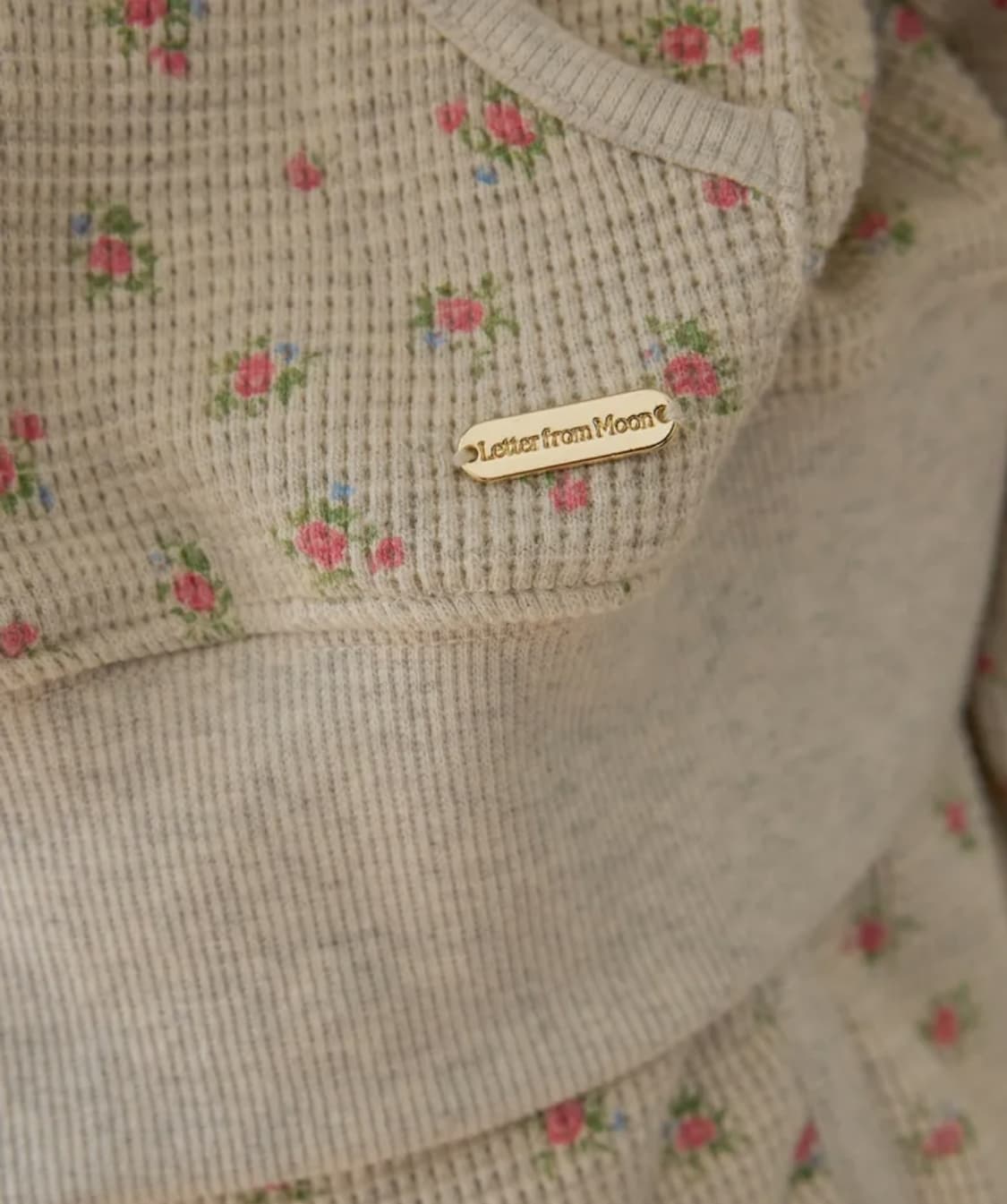 새상품)) 레터프롬문 앤디 플라워 와플 후드 집업 쇼츠 세트 오트밀 상품이미지8