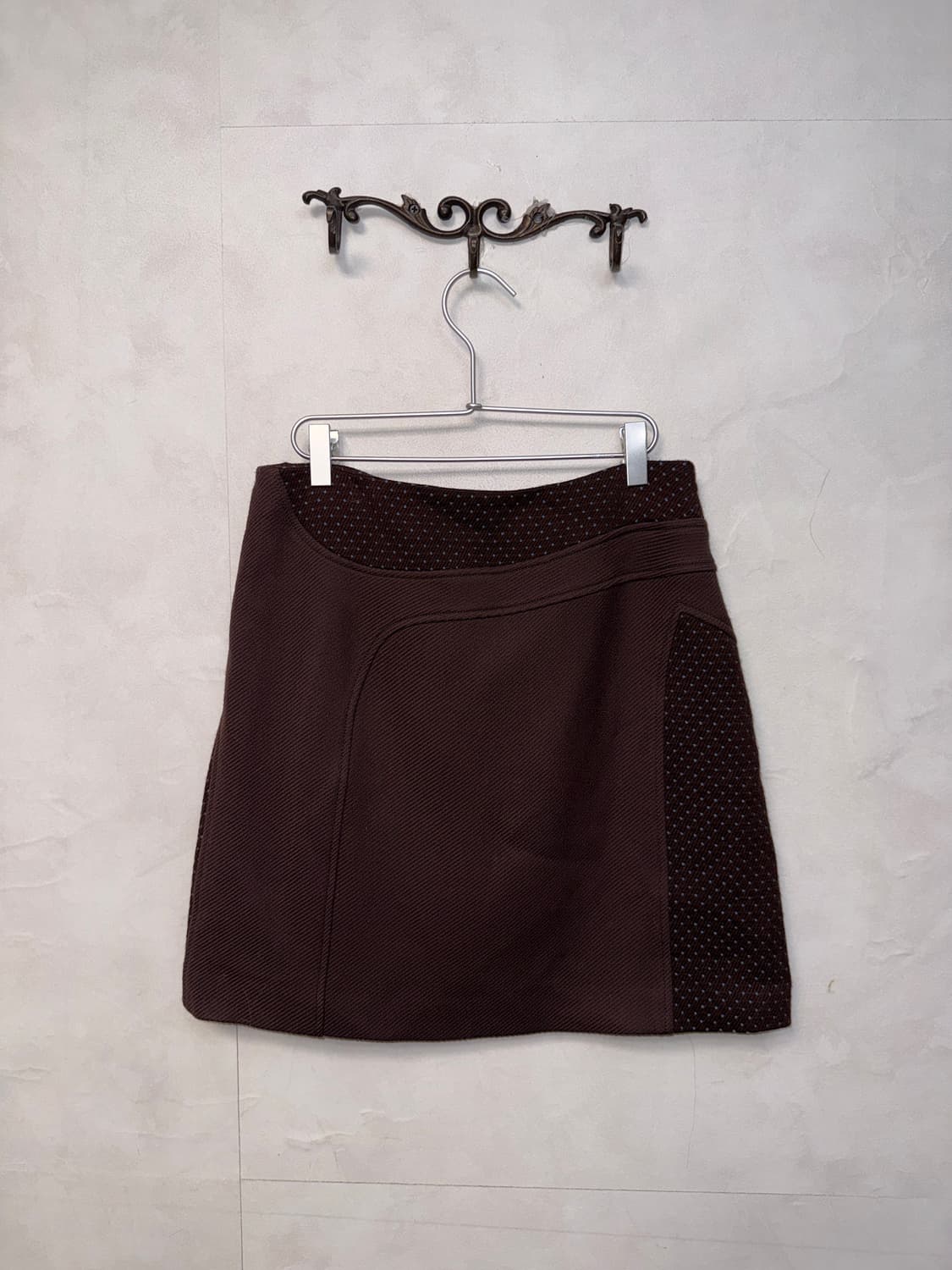 Dark brown wool side dot skirt 상품이미지4