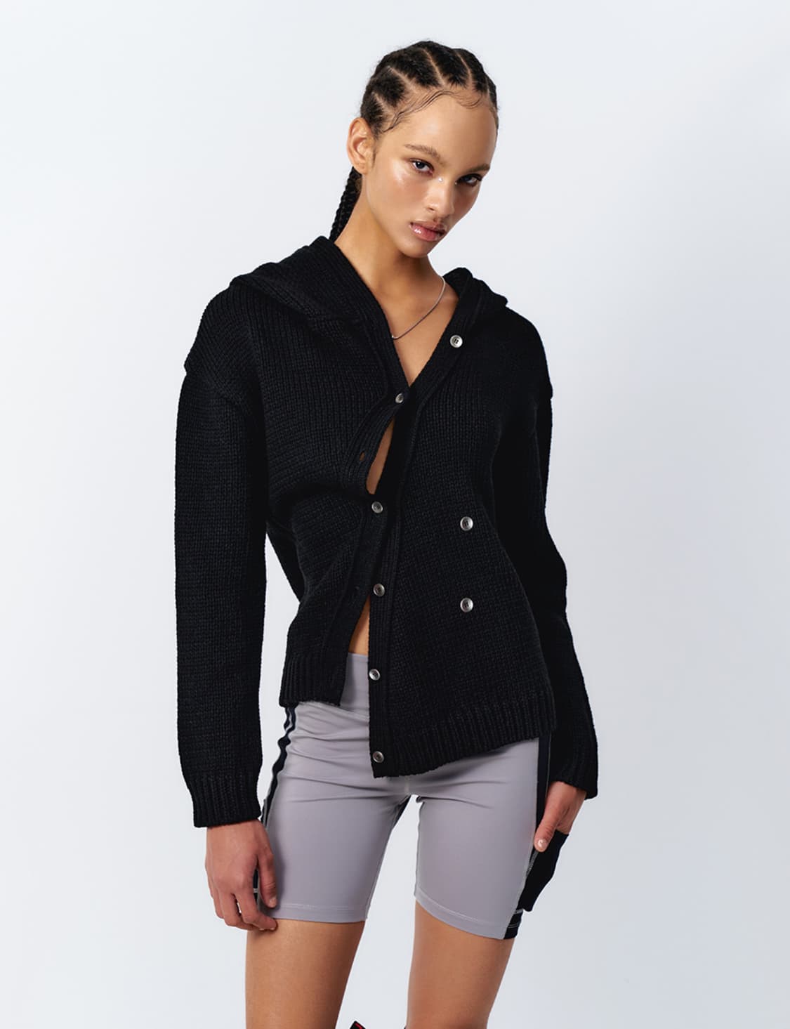 엘이이와이 다이애그널 후디드 가디건 블랙 상품이미지4