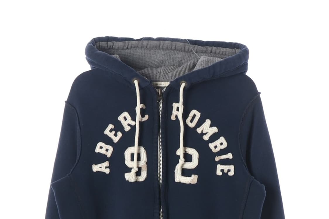 아베크롬비 92 자수 아치로고 빈티지 후드집업 네이비 S 상품이미지3