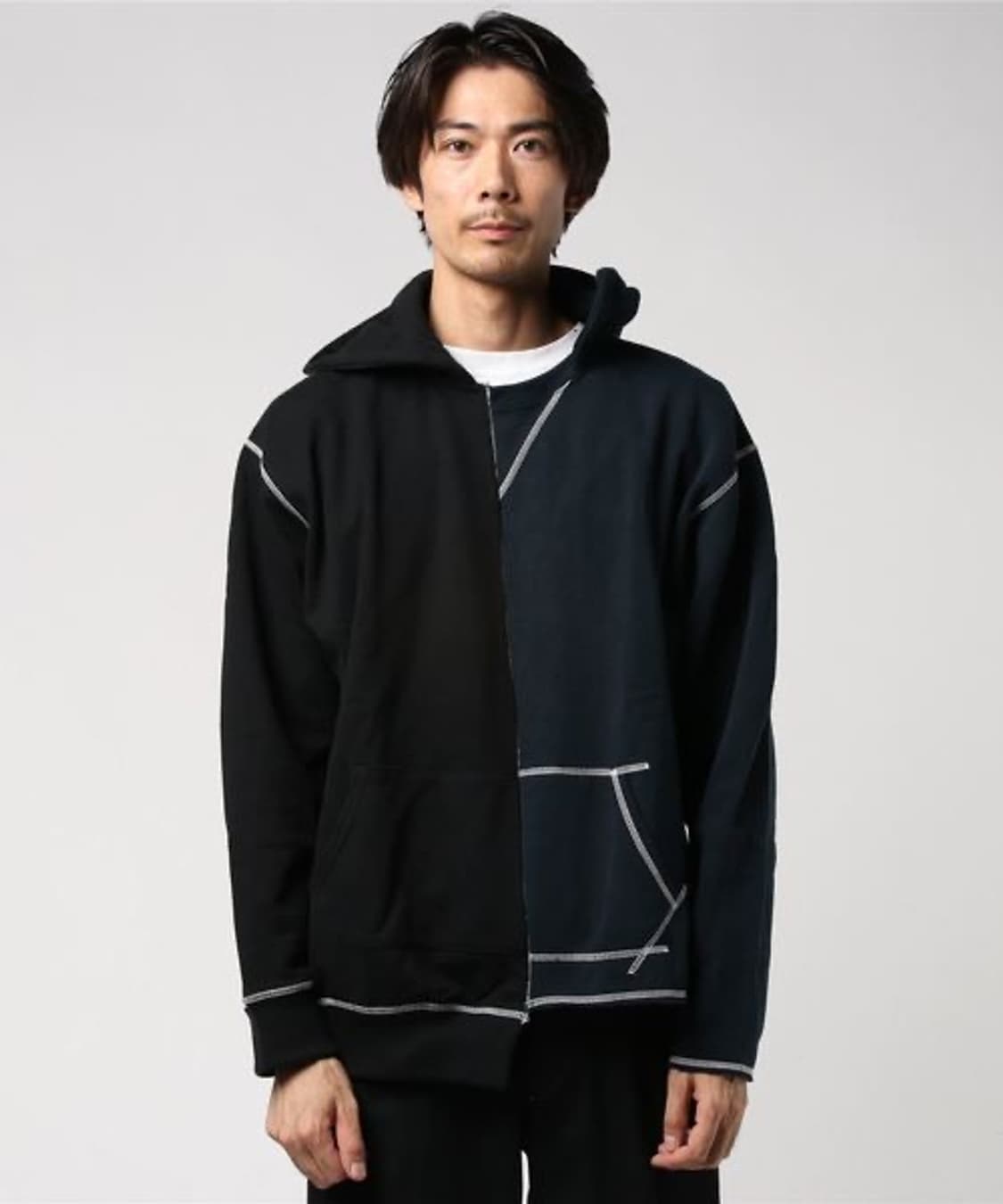 지에다 비대칭 후디 - 블랙 2사이즈 상품이미지1