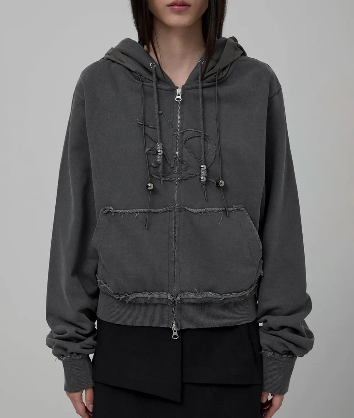 플레어업 레이어드 집업 후디 차콜 상품이미지2