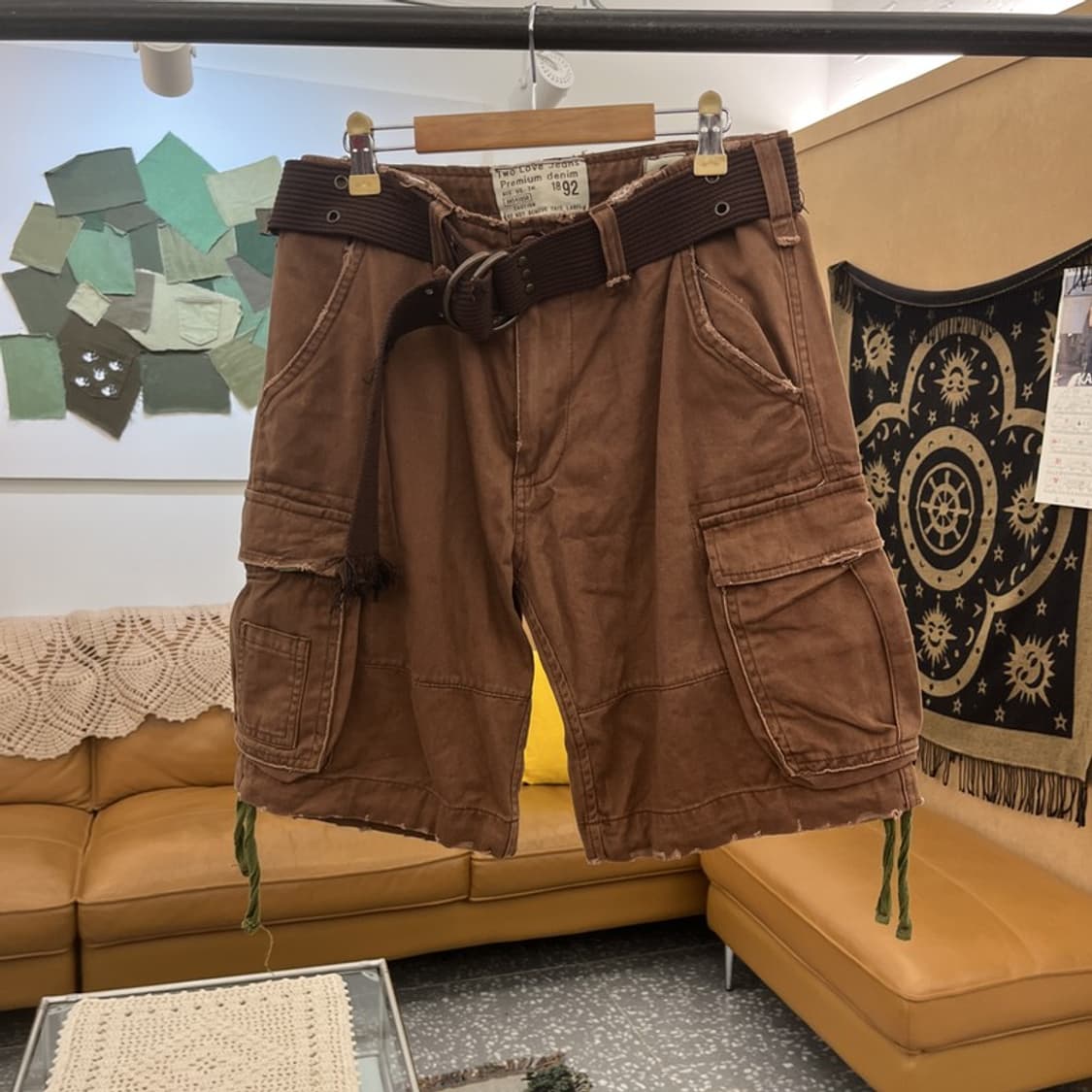 빈티지 컨트리 웨스턴 초코브라우니 벨티드 카고 반바지 S C12367 상품이미지3