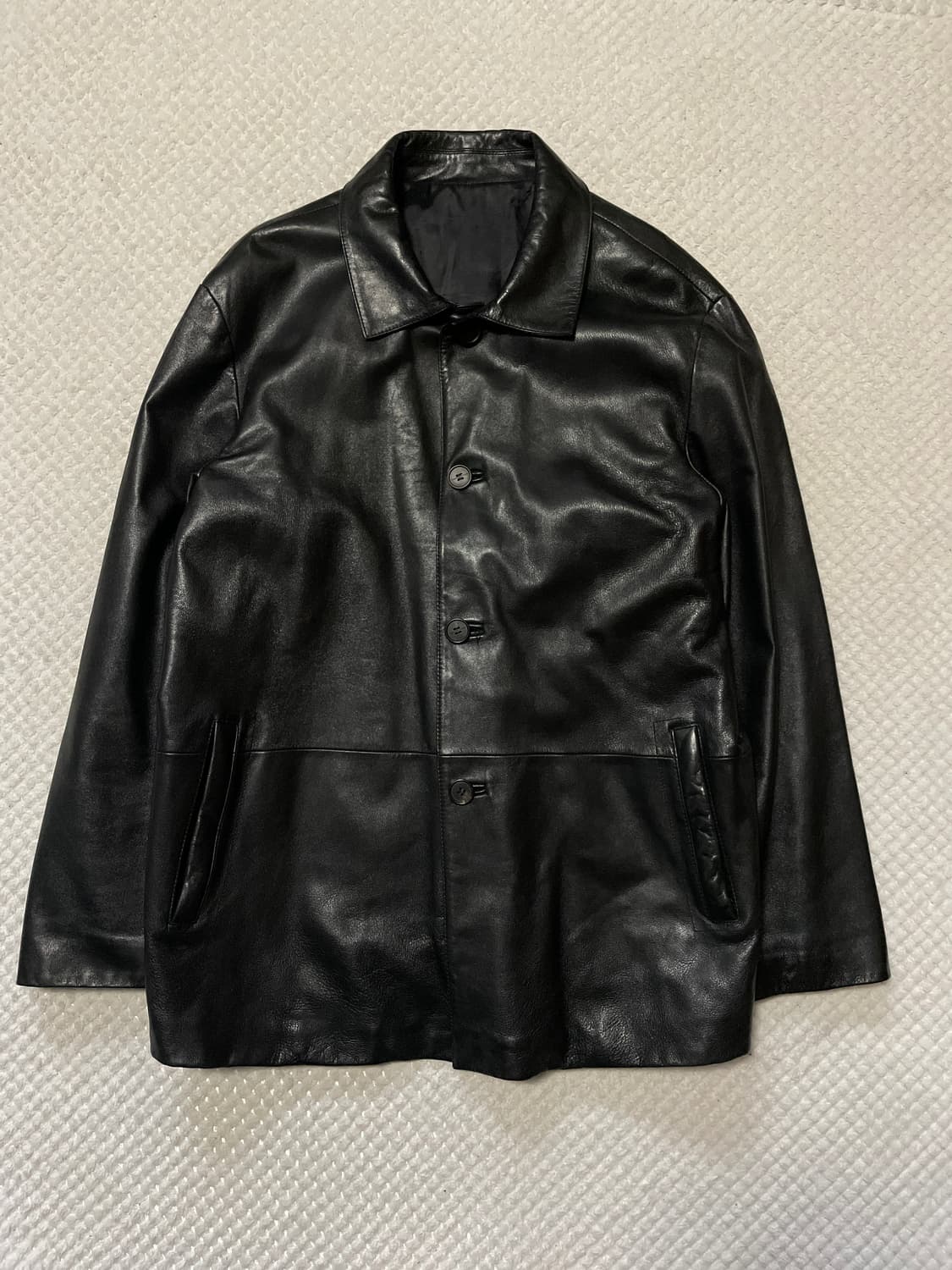 ZIOZIA 웨스턴 무드 4버튼 램스킨 양가죽 레더 카 코트 상품이미지1