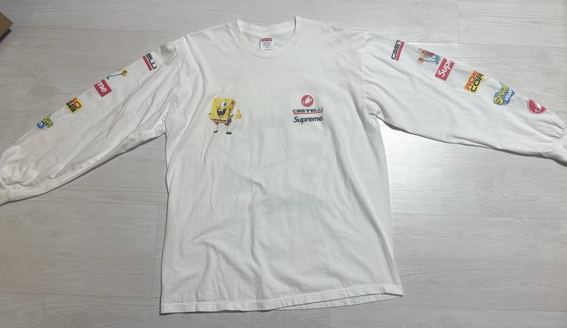 슈프림 x 스폰지밥 카스텔리 레이싱 롱슬리브 티셔츠 화이트 M사이즈 상품이미지1