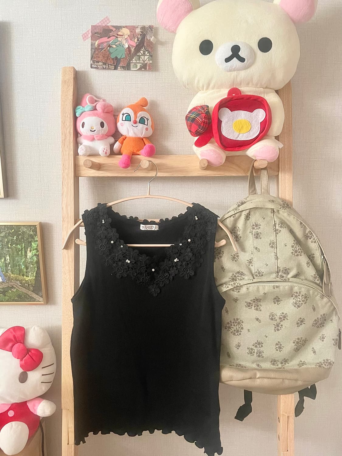 모리걸 빈티지 엑시즈팜 블랙 슬리브리스🖤🤍🌸 상품이미지1