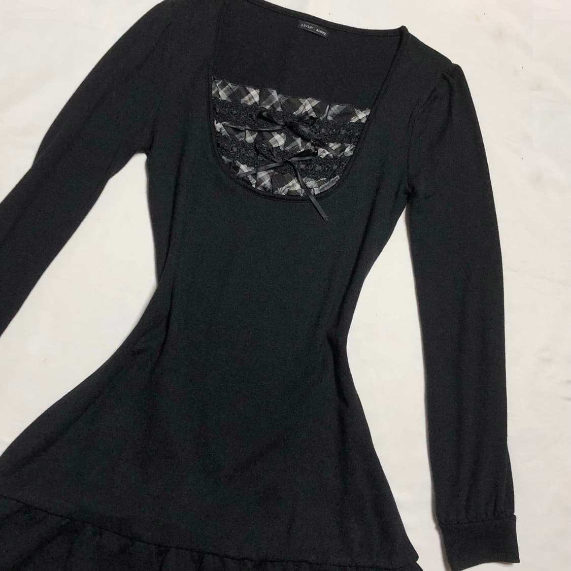 체크 리본 로걀 니트 원피스 상품이미지2